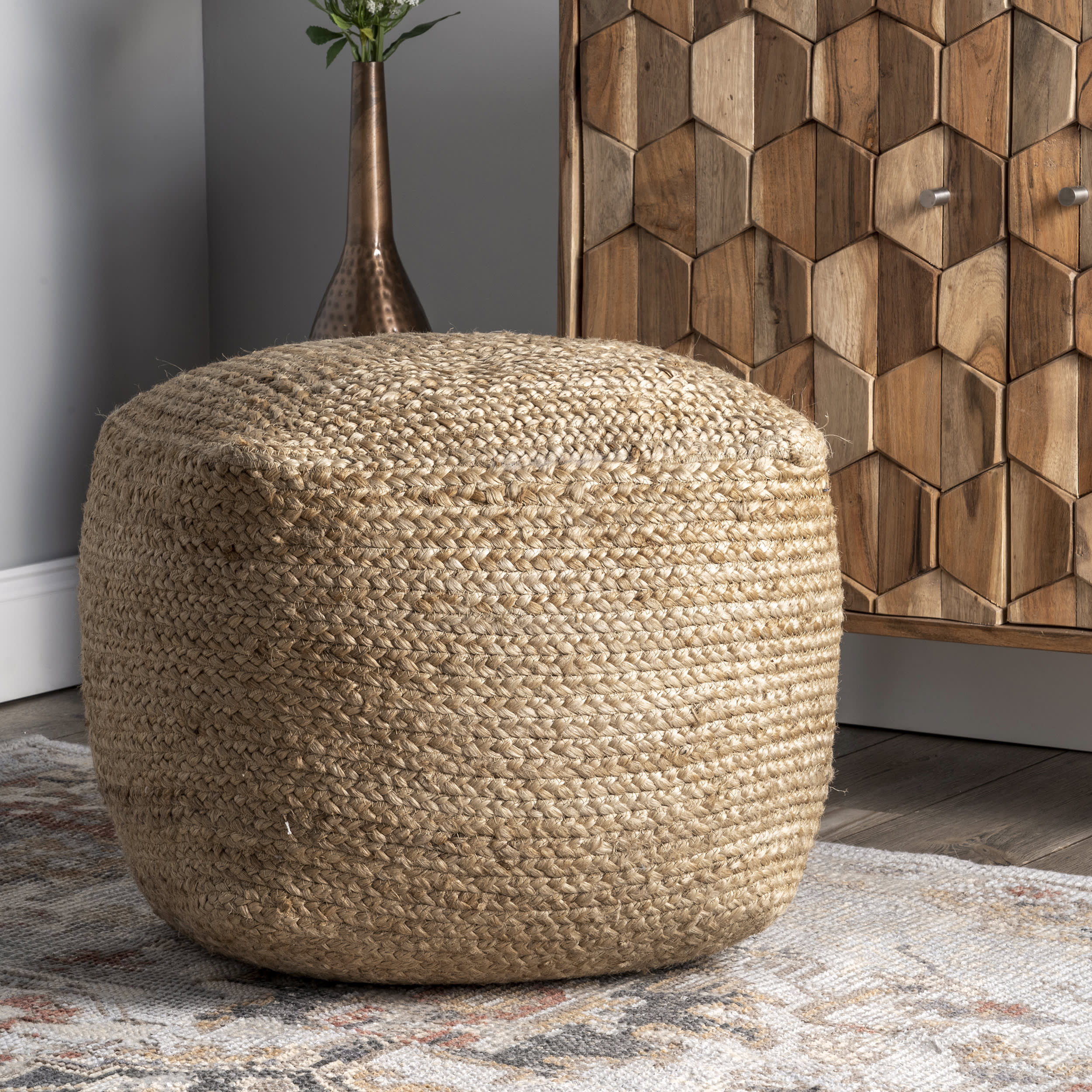Jute Braided Pouf | Natural - Image 2