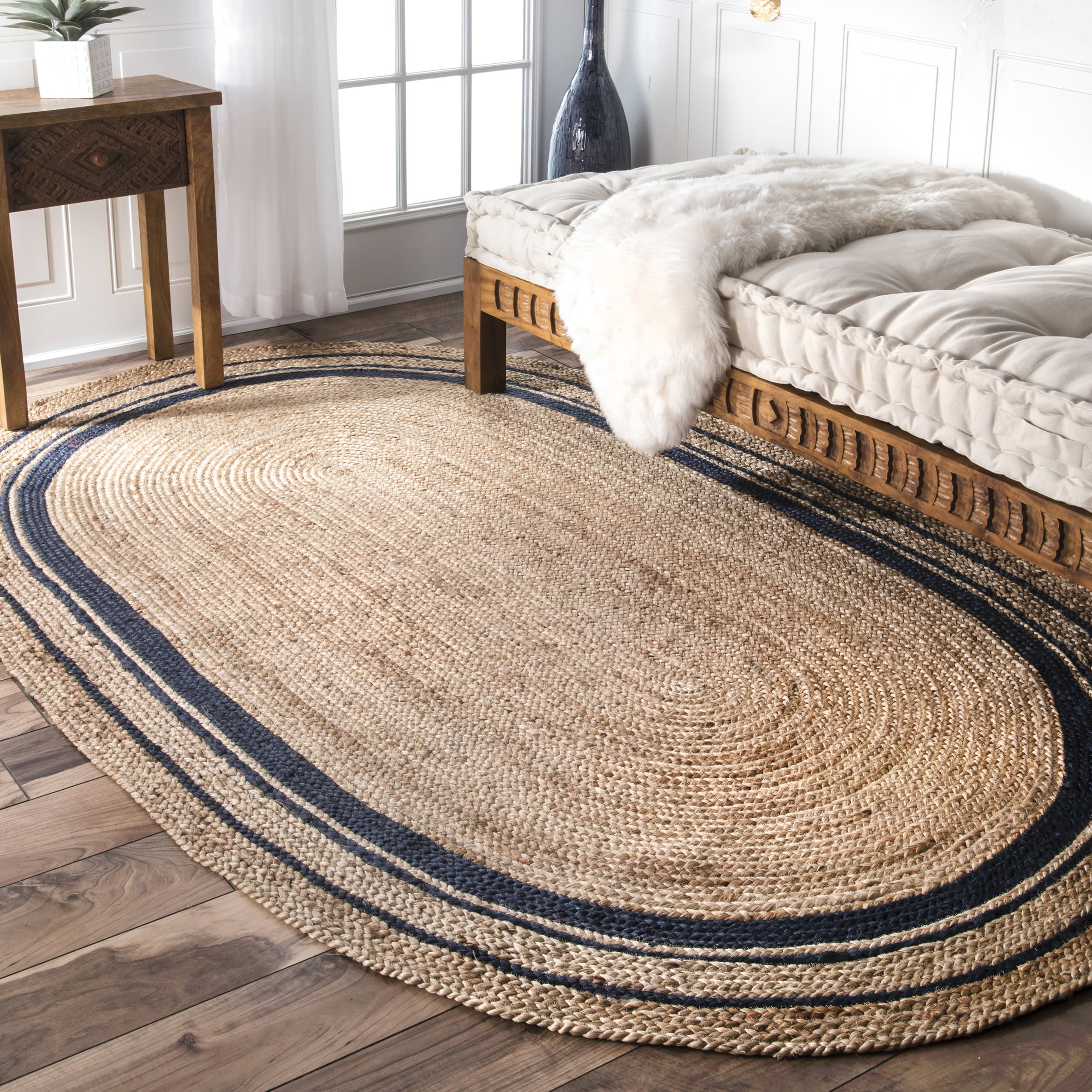 Jute Braided Saturn Border Rug | Navy - Image 2