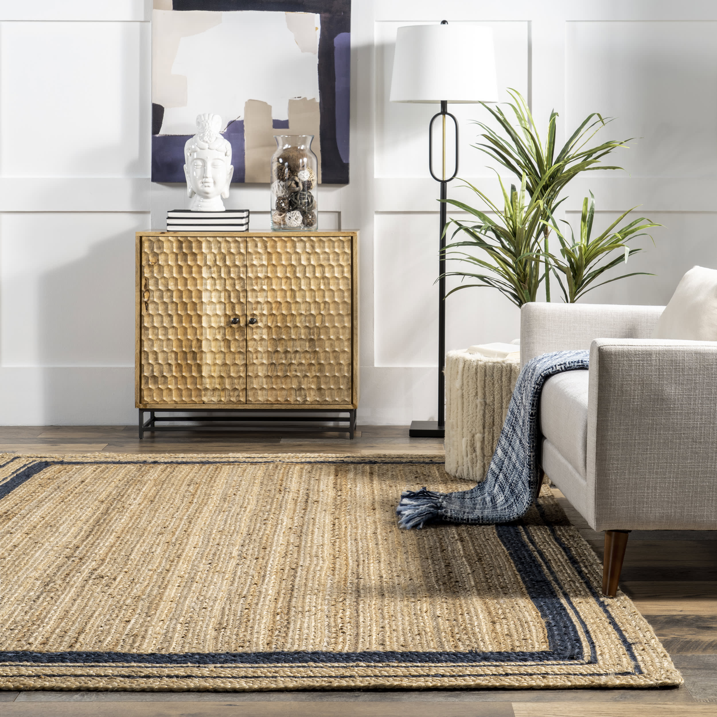 Jute Braided Saturn Border Rug | Navy - Image 4