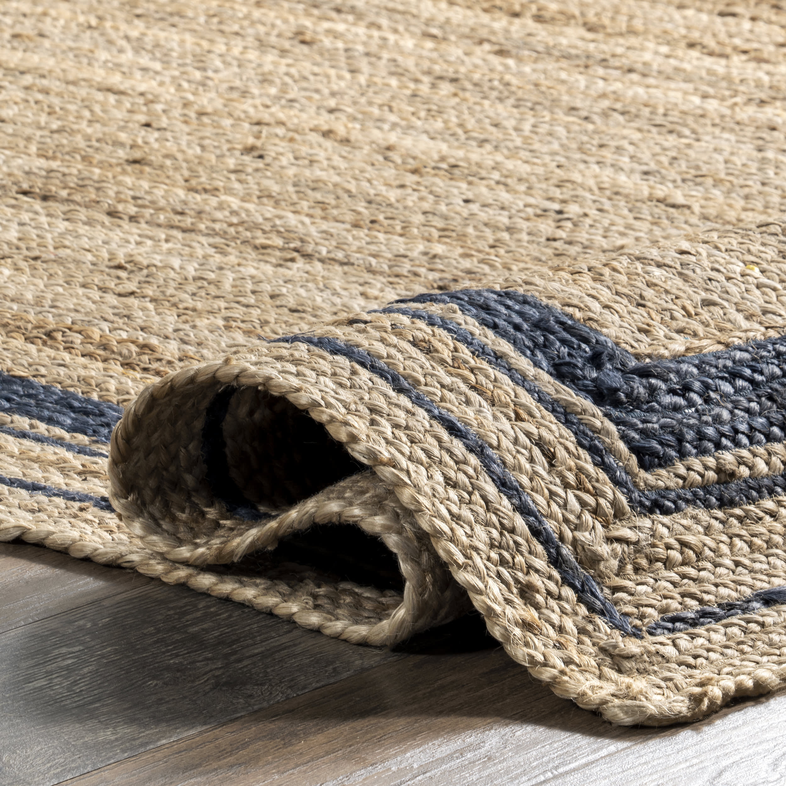 Jute Braided Saturn Border Rug | Navy - Image 2