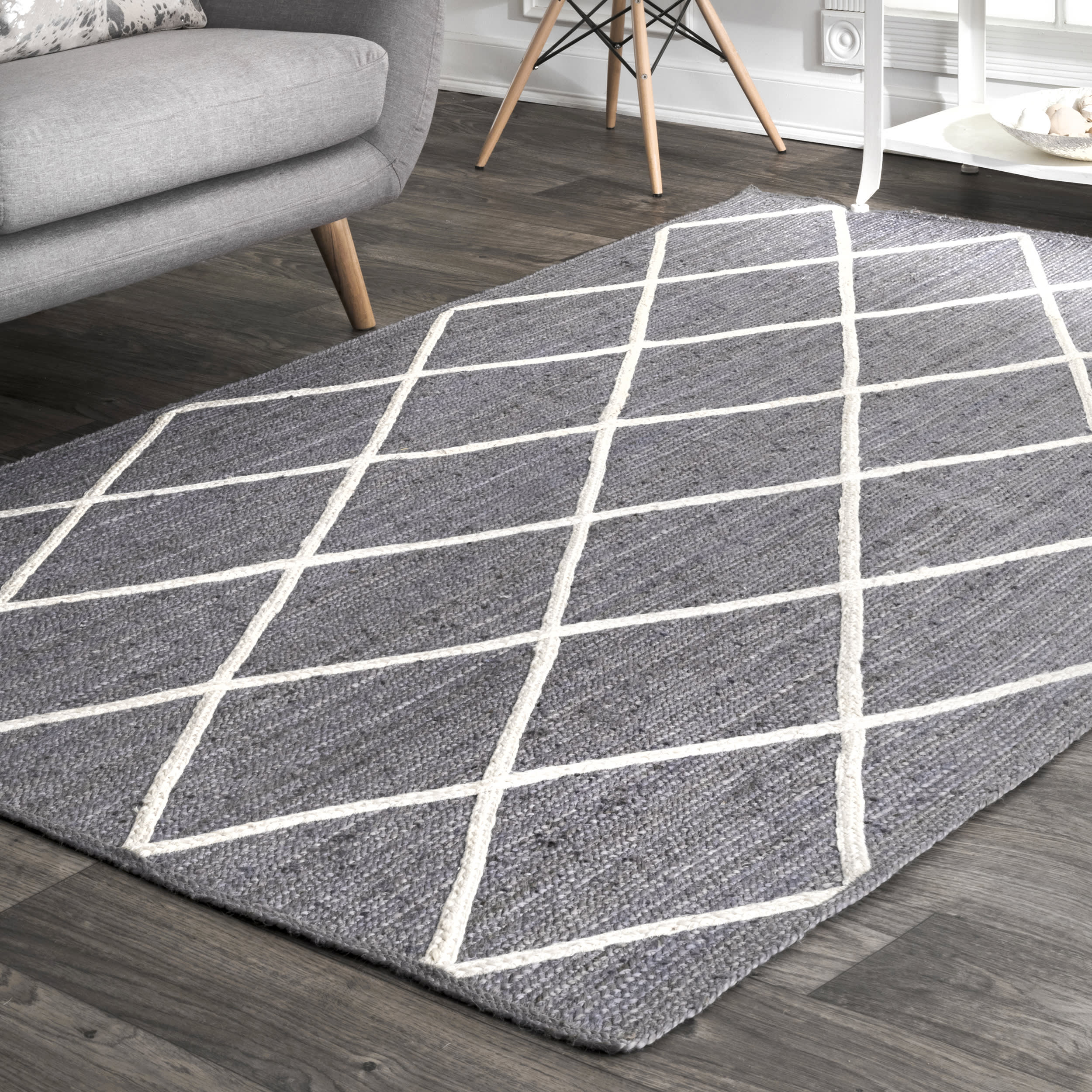 Jute Braided Trellis Rug | Grey - Image 2