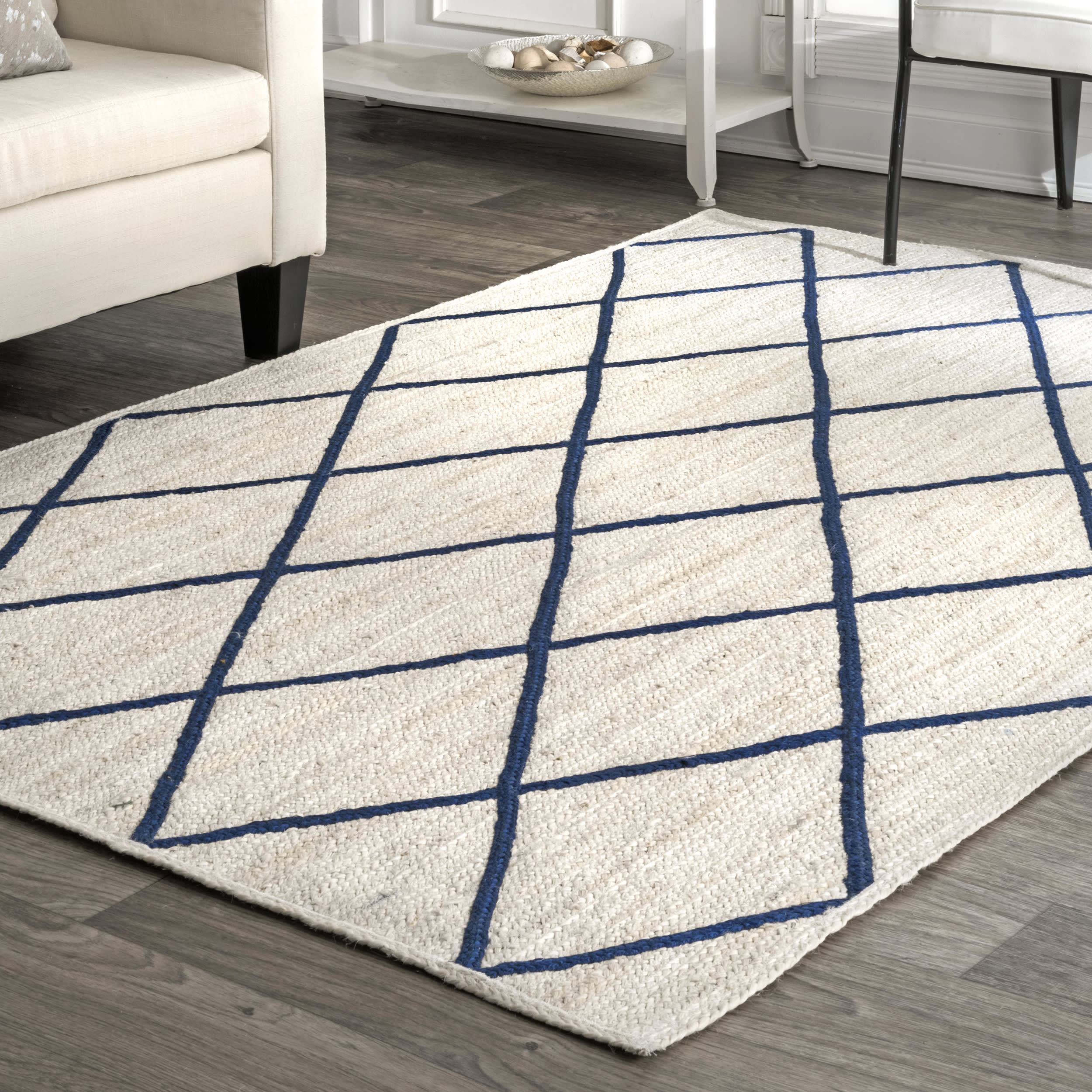 Jute Braided Trellis Rug | White - Image 2