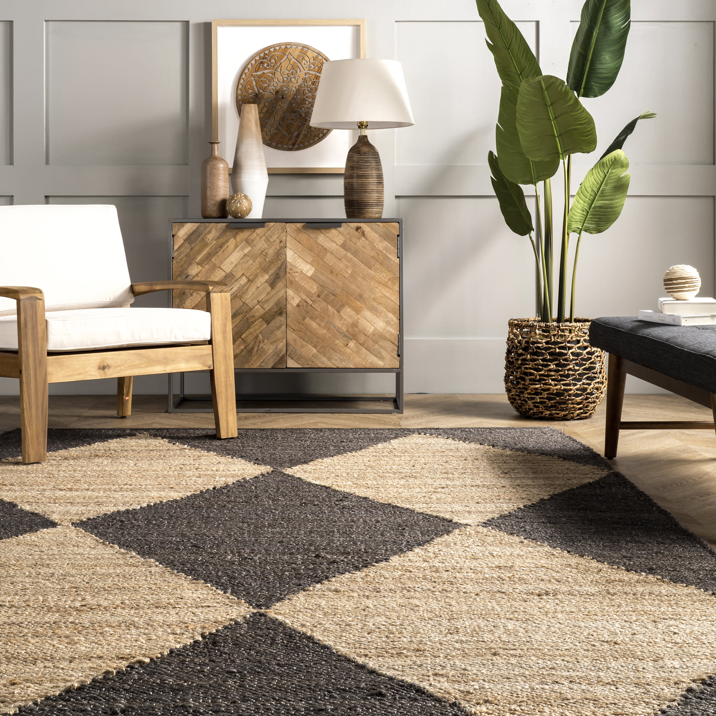 Jute Harlequin Trellis Rug | Black - Image 4