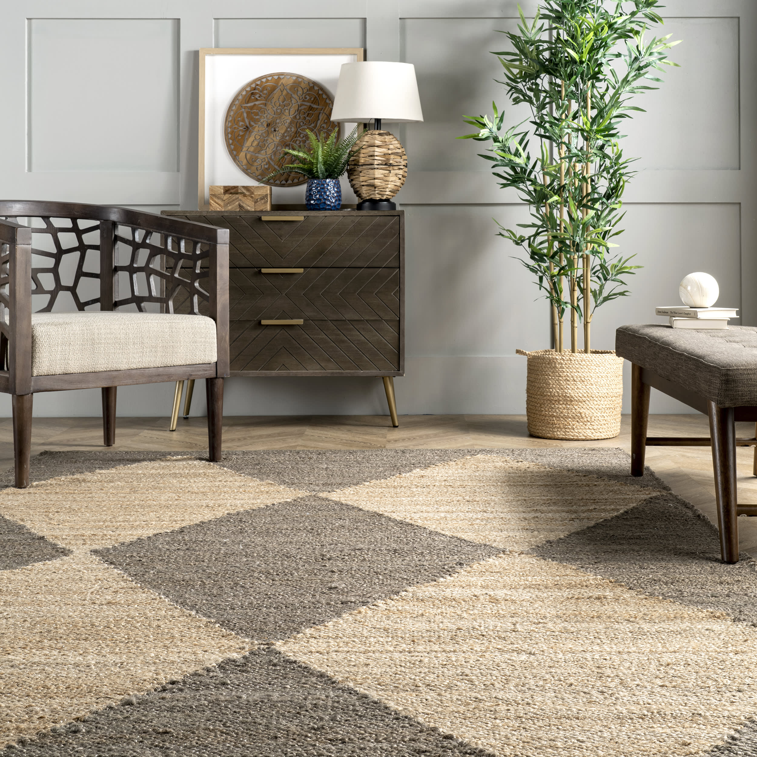 Jute Harlequin Trellis Rug | Grey - Image 4