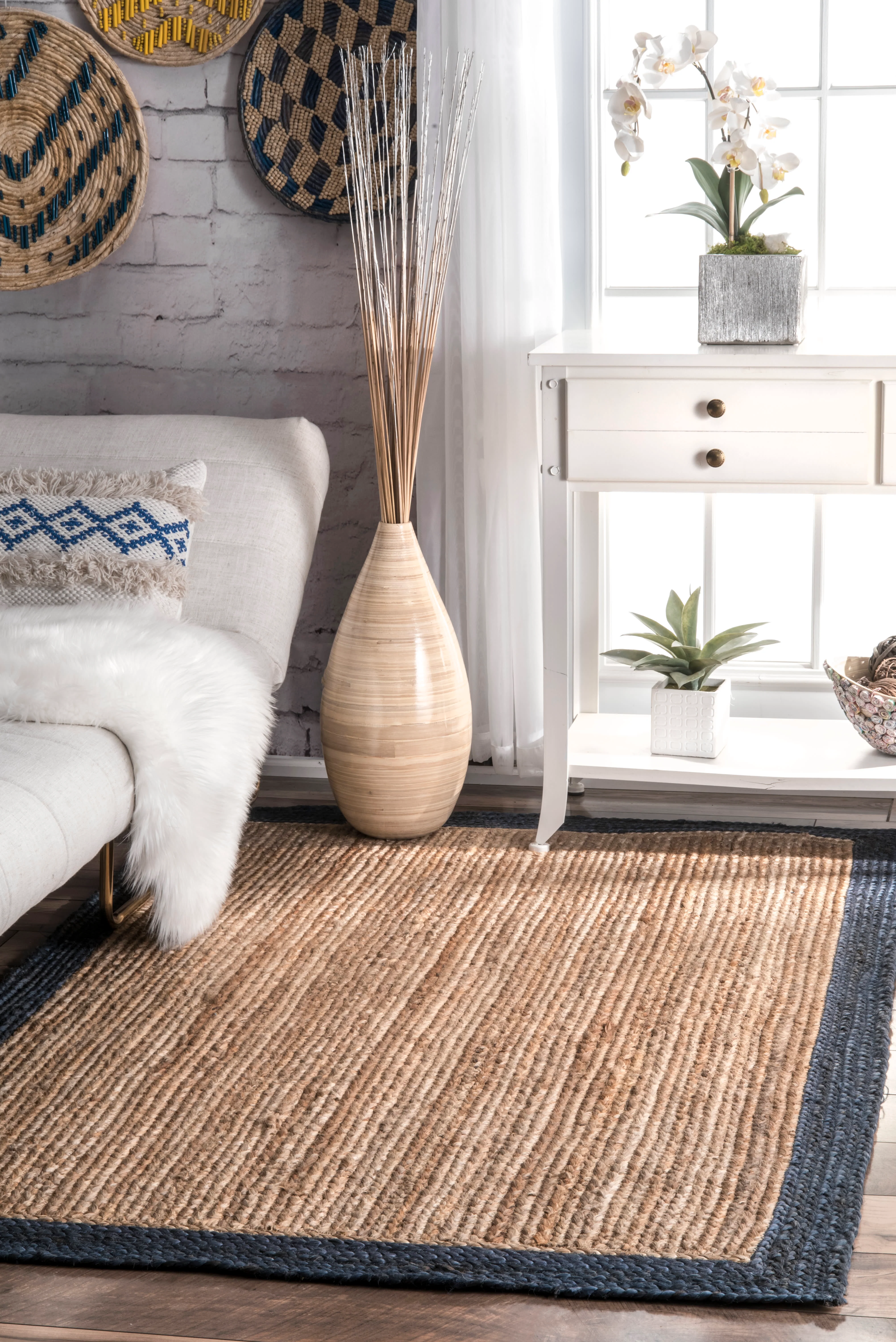 Jute Simple Border Rug | Dark Blue - Image 2