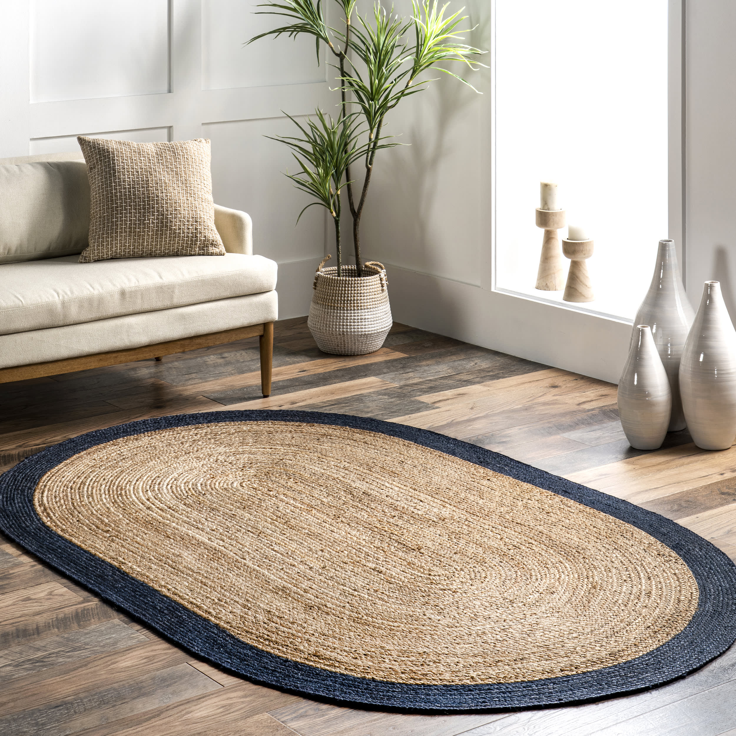 Jute Simple Border Rug | Dark Blue - Image 2