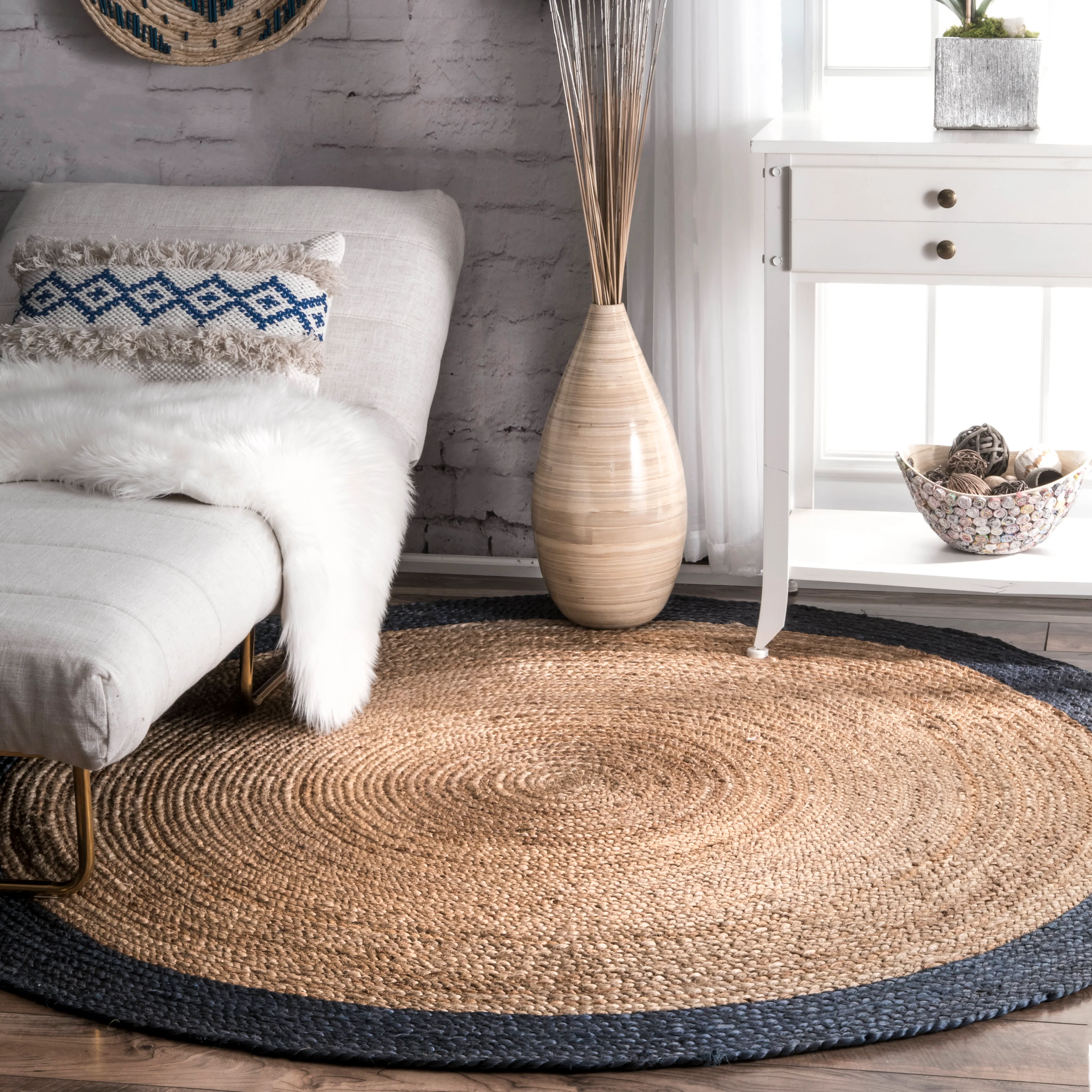 Jute Simple Border Rug | Dark Blue - Image 2