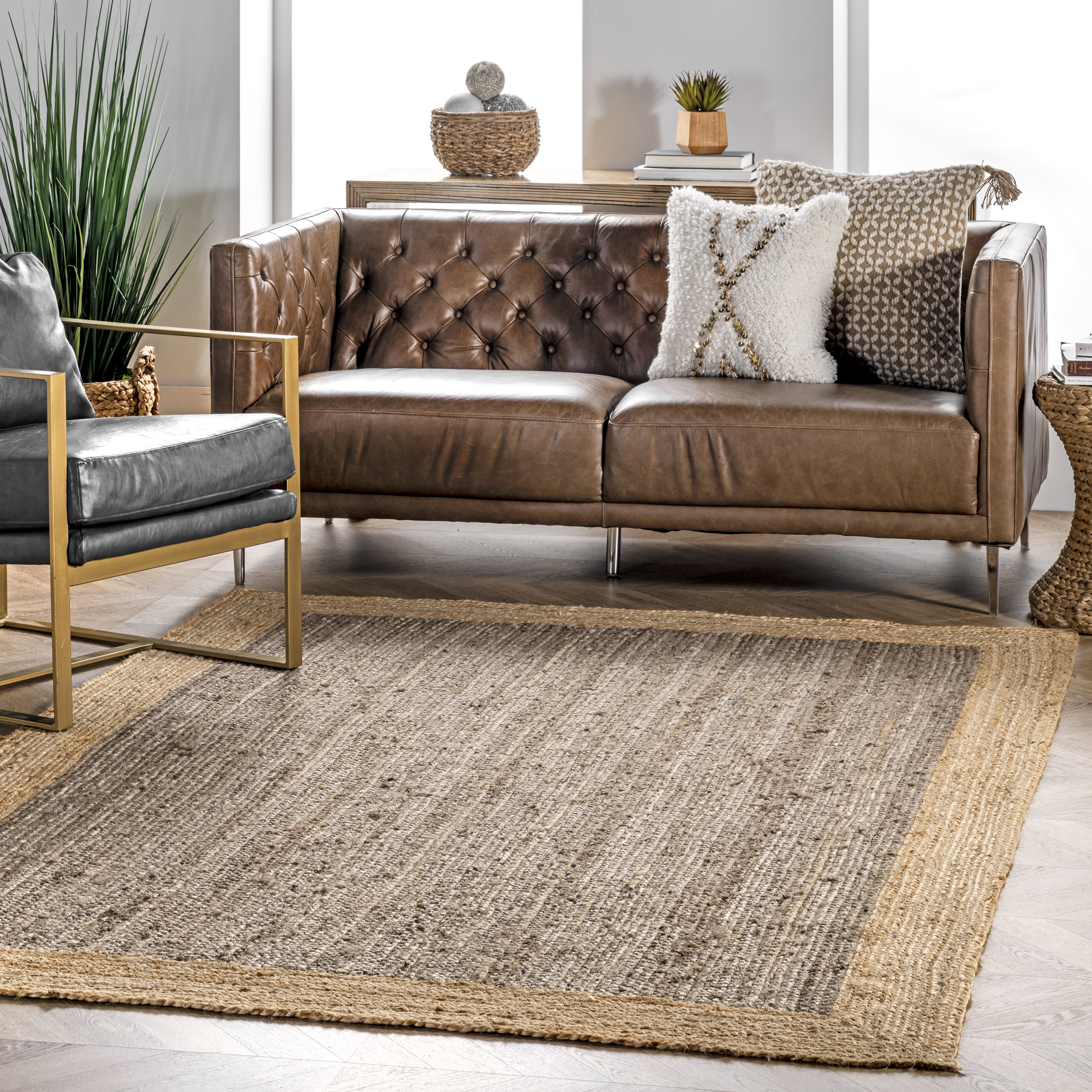 Jute Simple Border Rug | Grey - Image 2