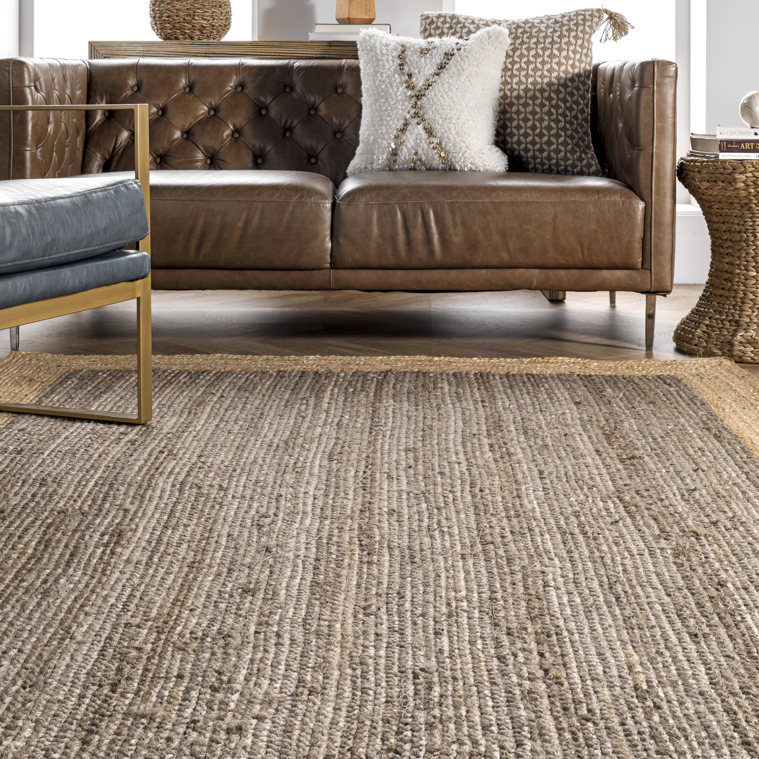 Jute Simple Border Rug | Grey - Image 4