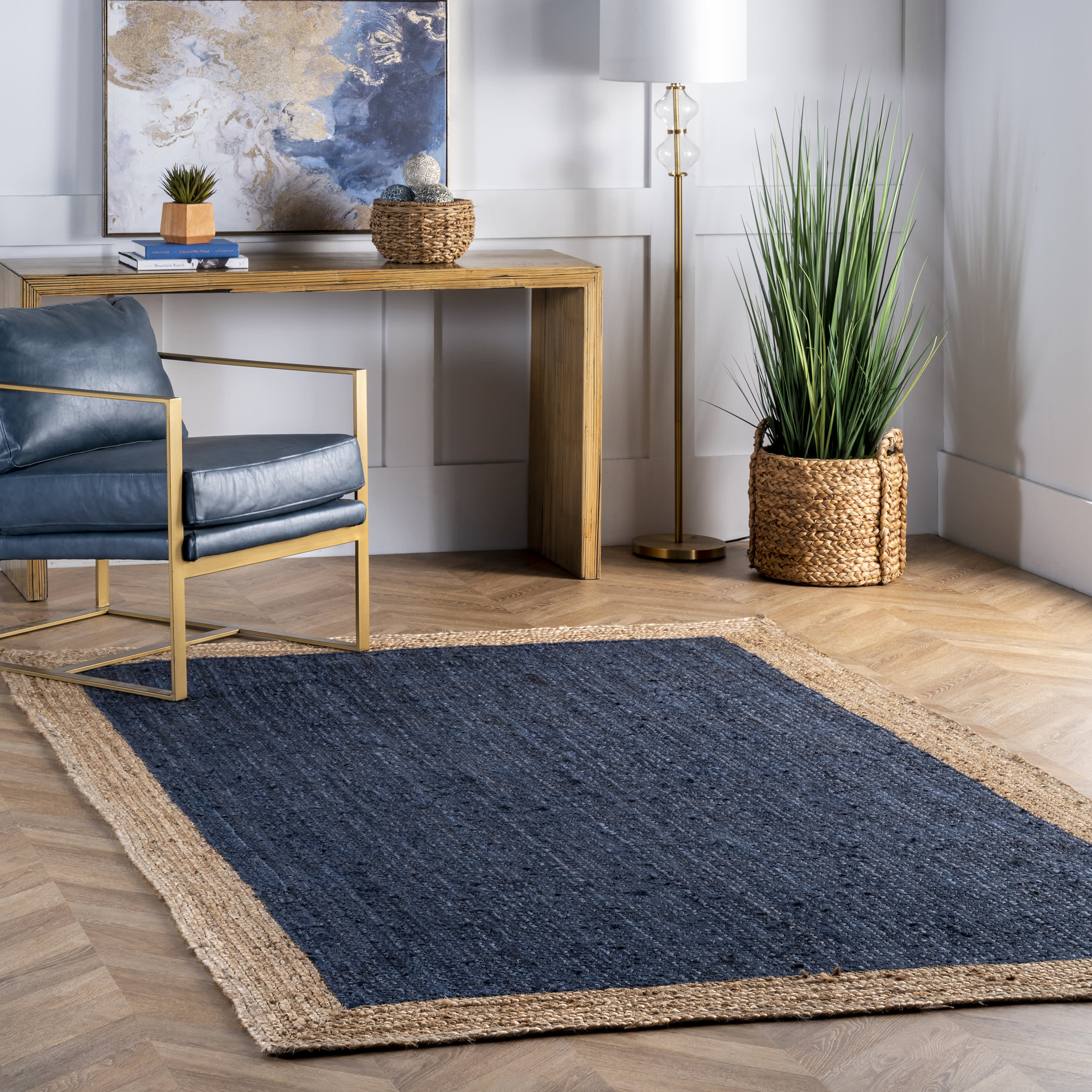 Jute Simple Border Rug | Navy - Image 2