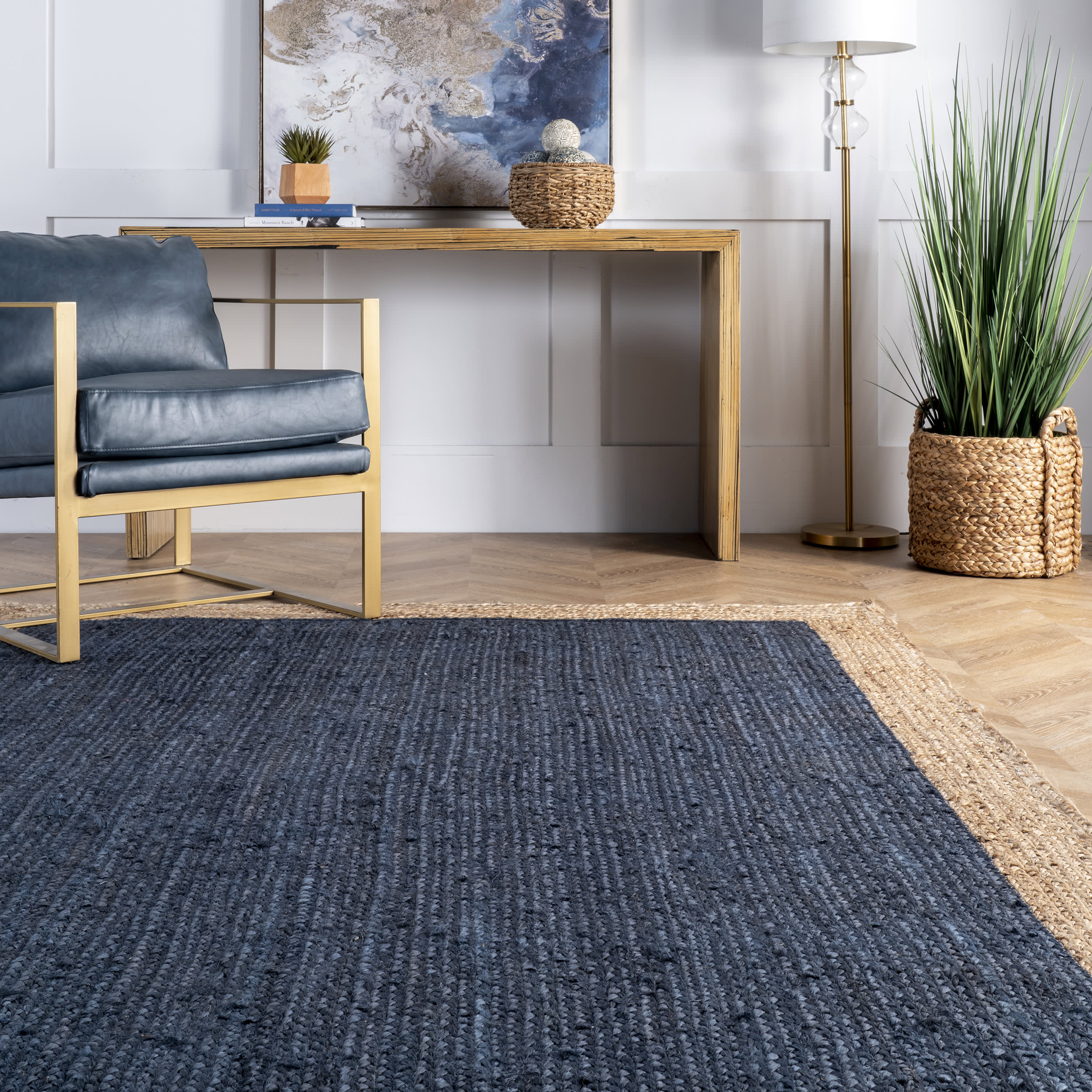 Jute Simple Border Rug | Navy - Image 4