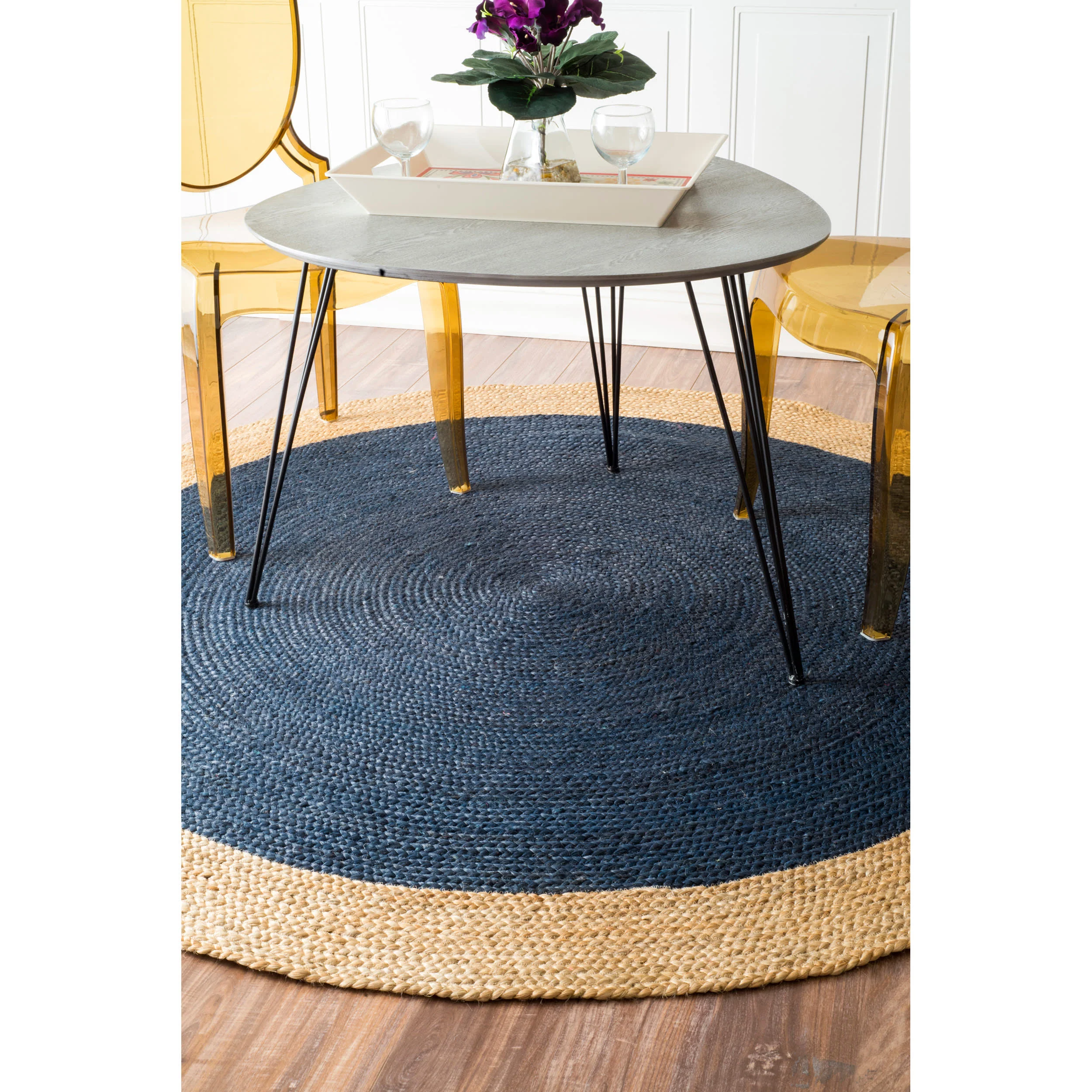 Jute Simple Border Rug | Navy - Image 2