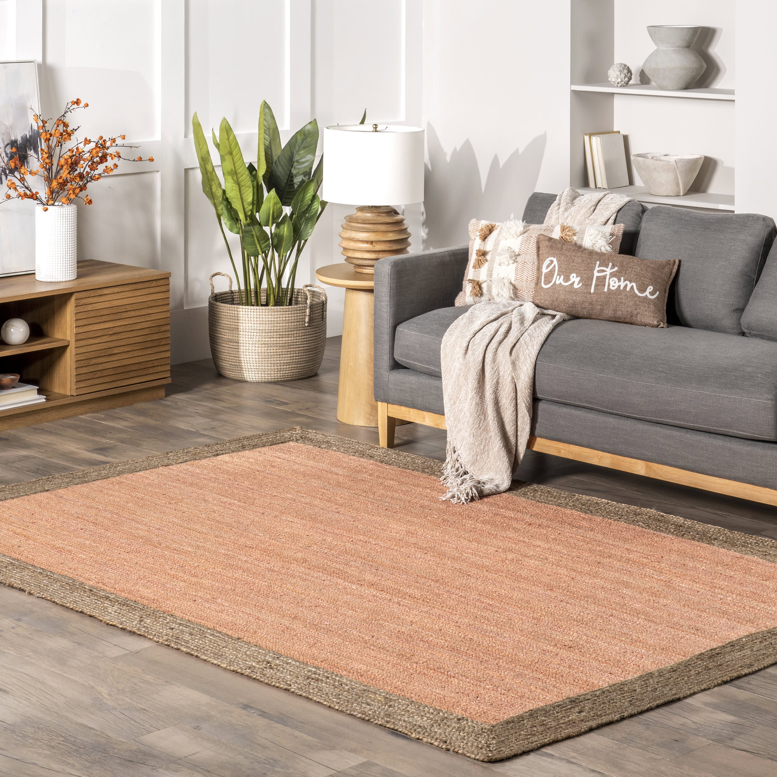 Jute Simple Border Rug | Peach - Image 2