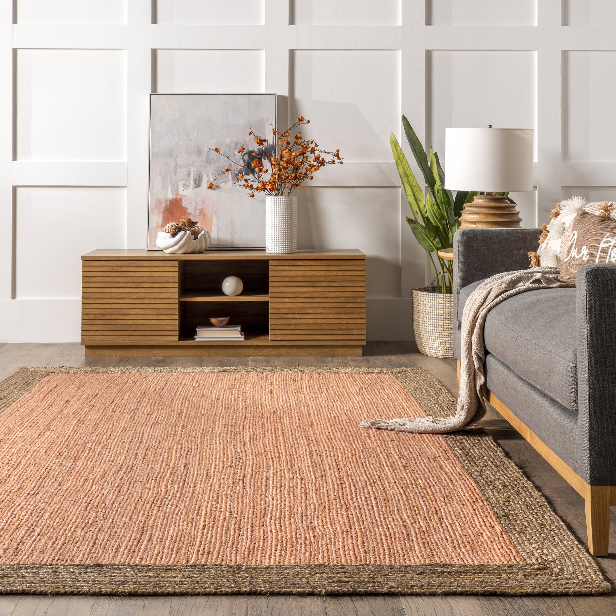 Jute Simple Border Rug | Peach - Image 4