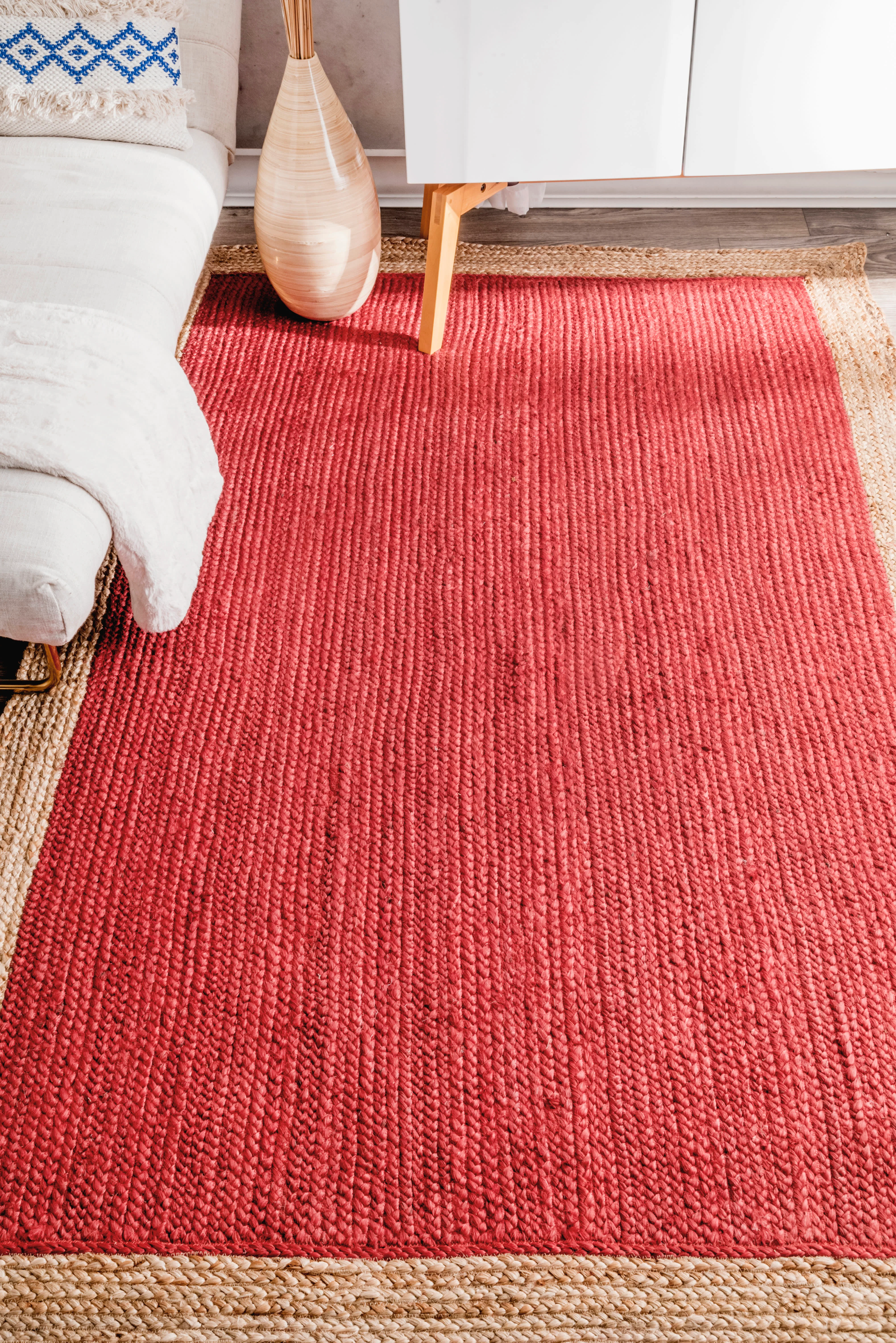 Jute Simple Border Rug | Red - Image 2