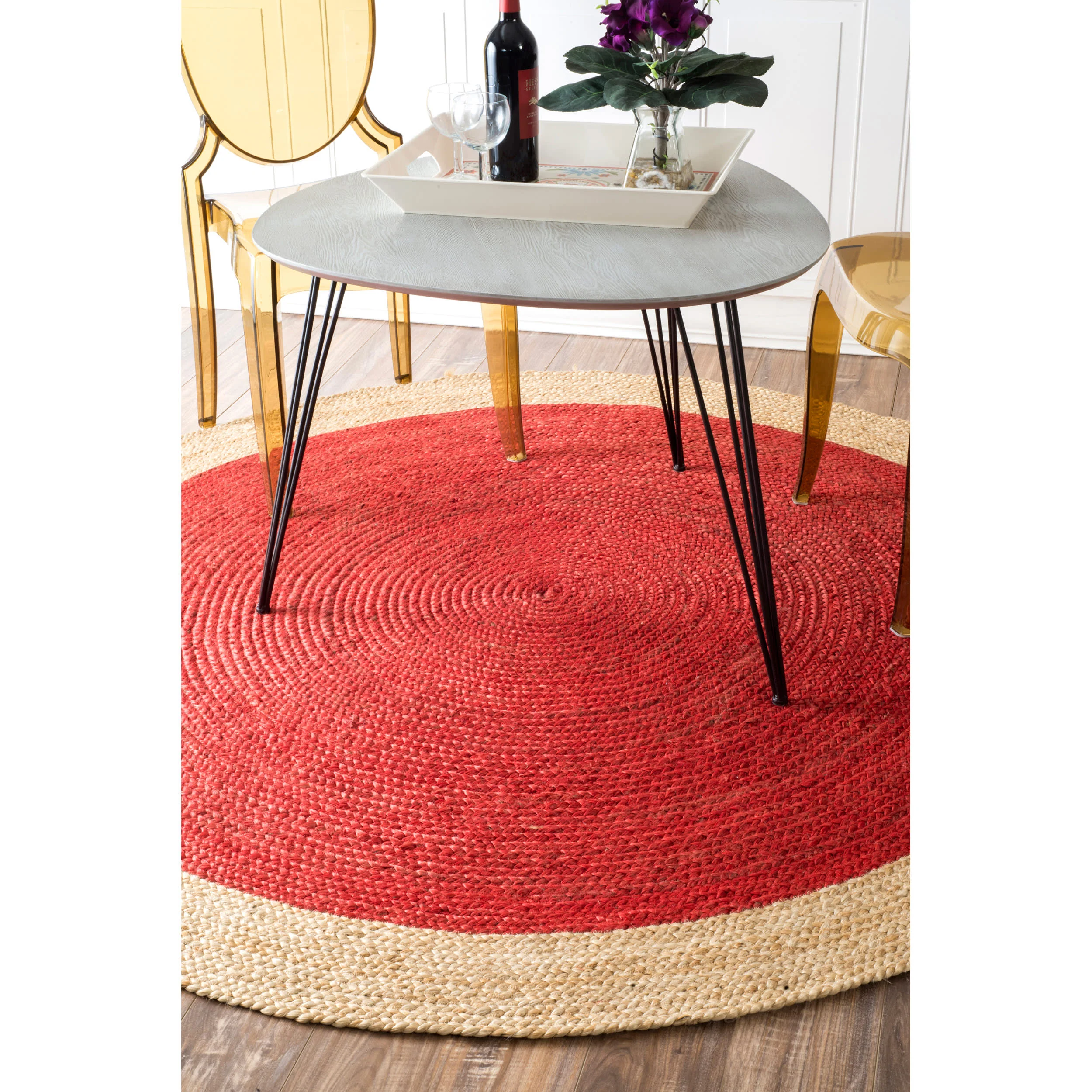 Jute Simple Border Rug | Red - Image 2