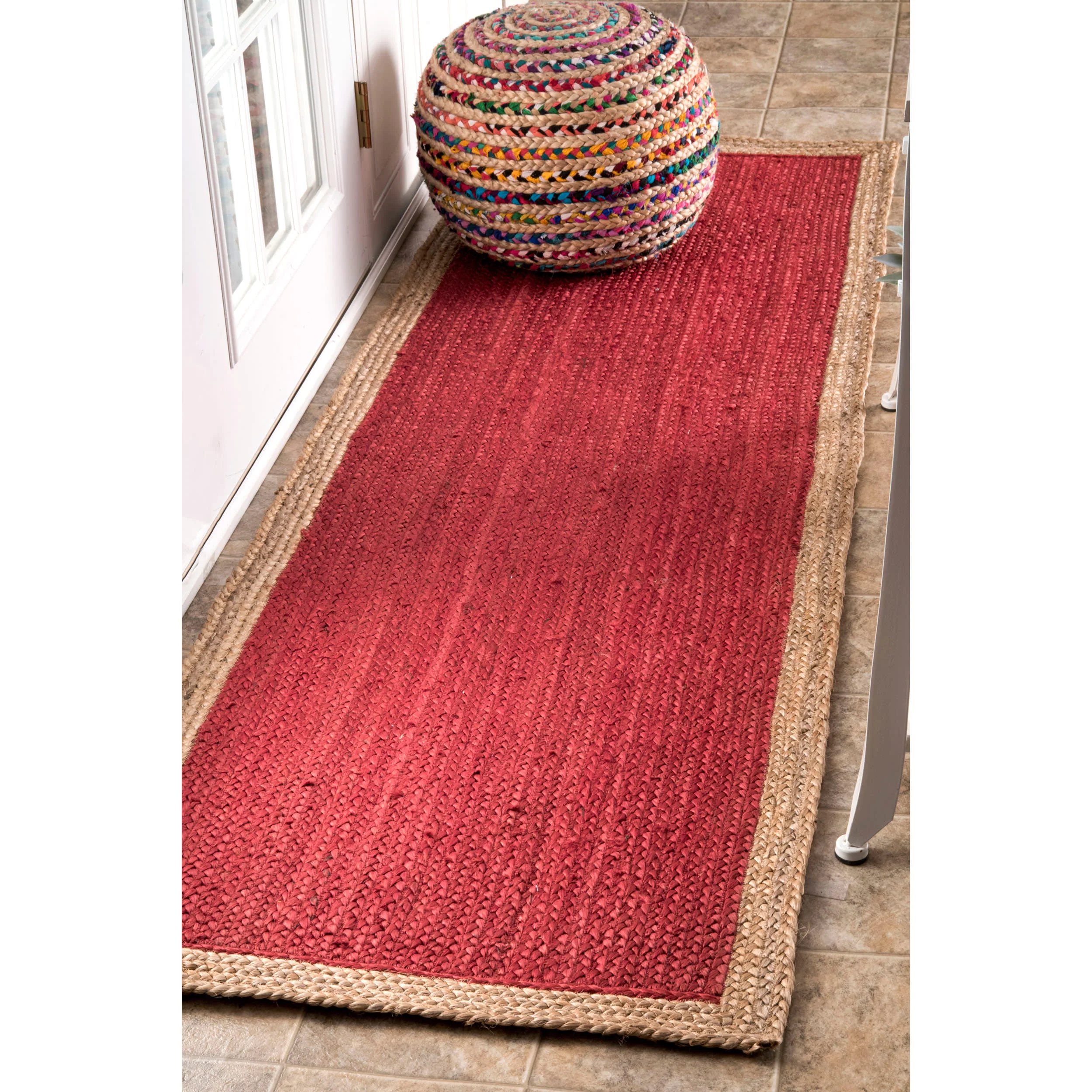 Jute Simple Border Rug | Red - Image 2