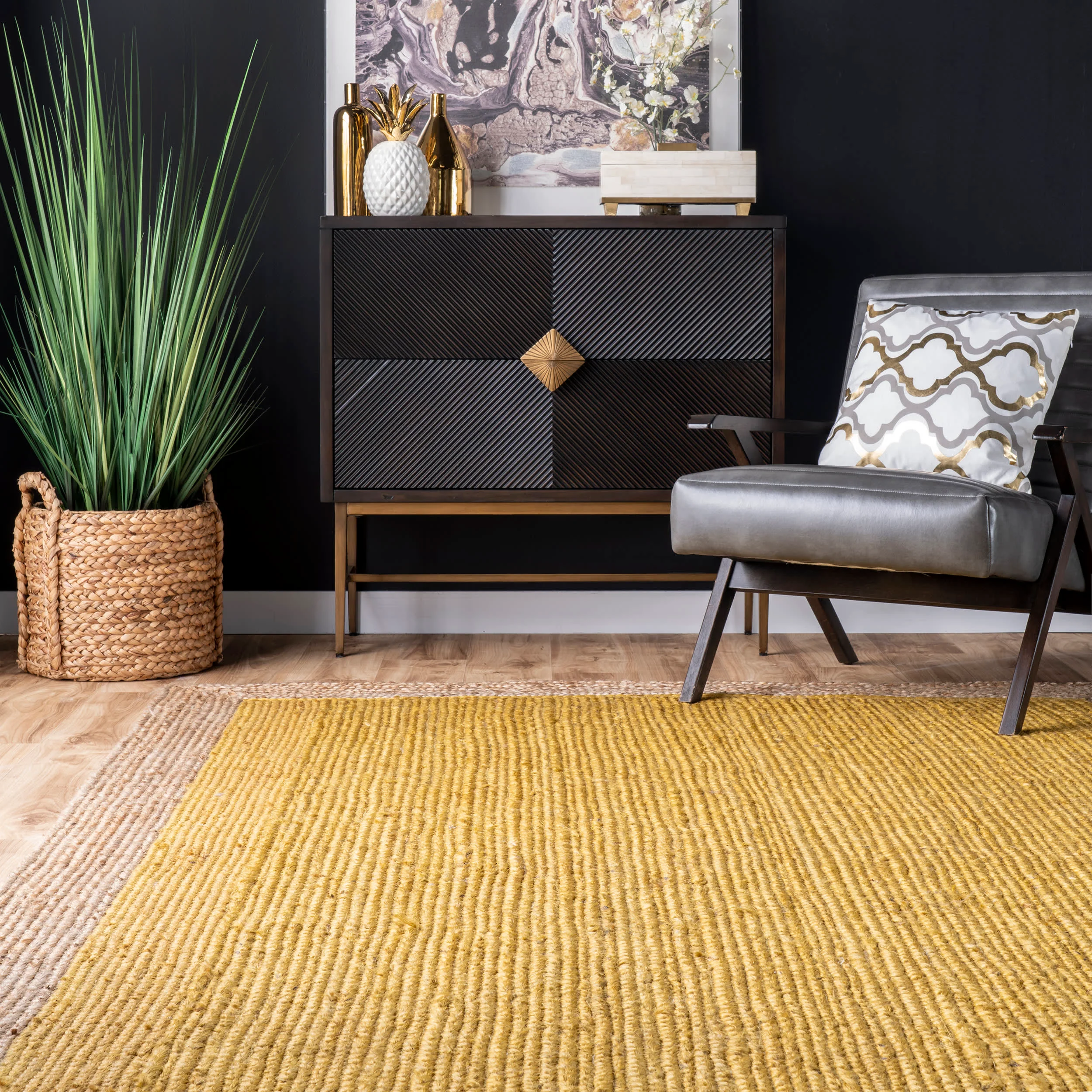 Jute Simple Border Rug | Yellow - Image 4