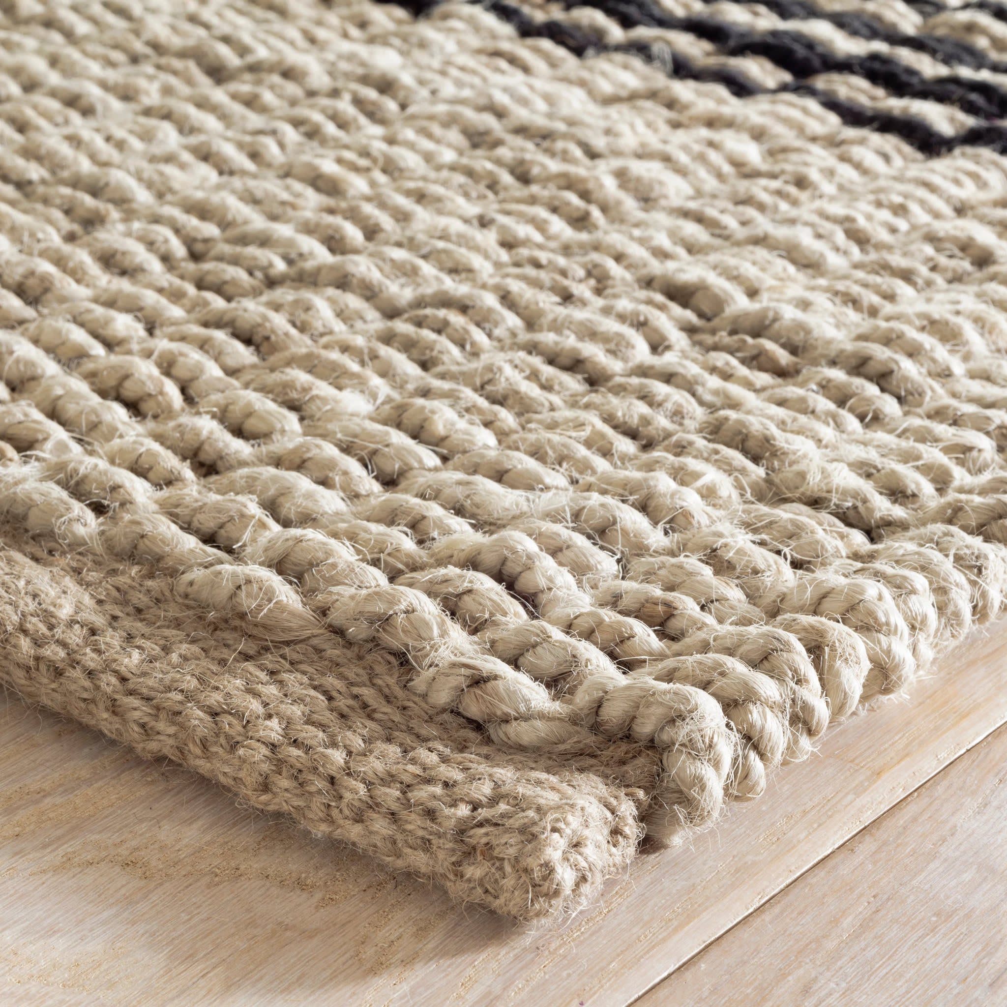 Jute Ticking Handwoven Jute Rug | Black - Image 4