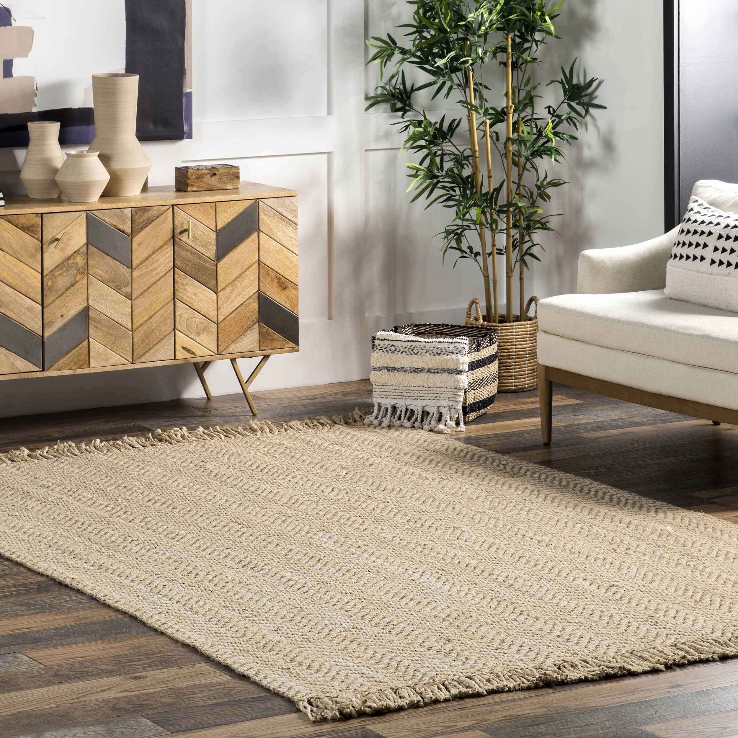 Jute Wavy Chevron With Tassel Rug | Natural - Image 2