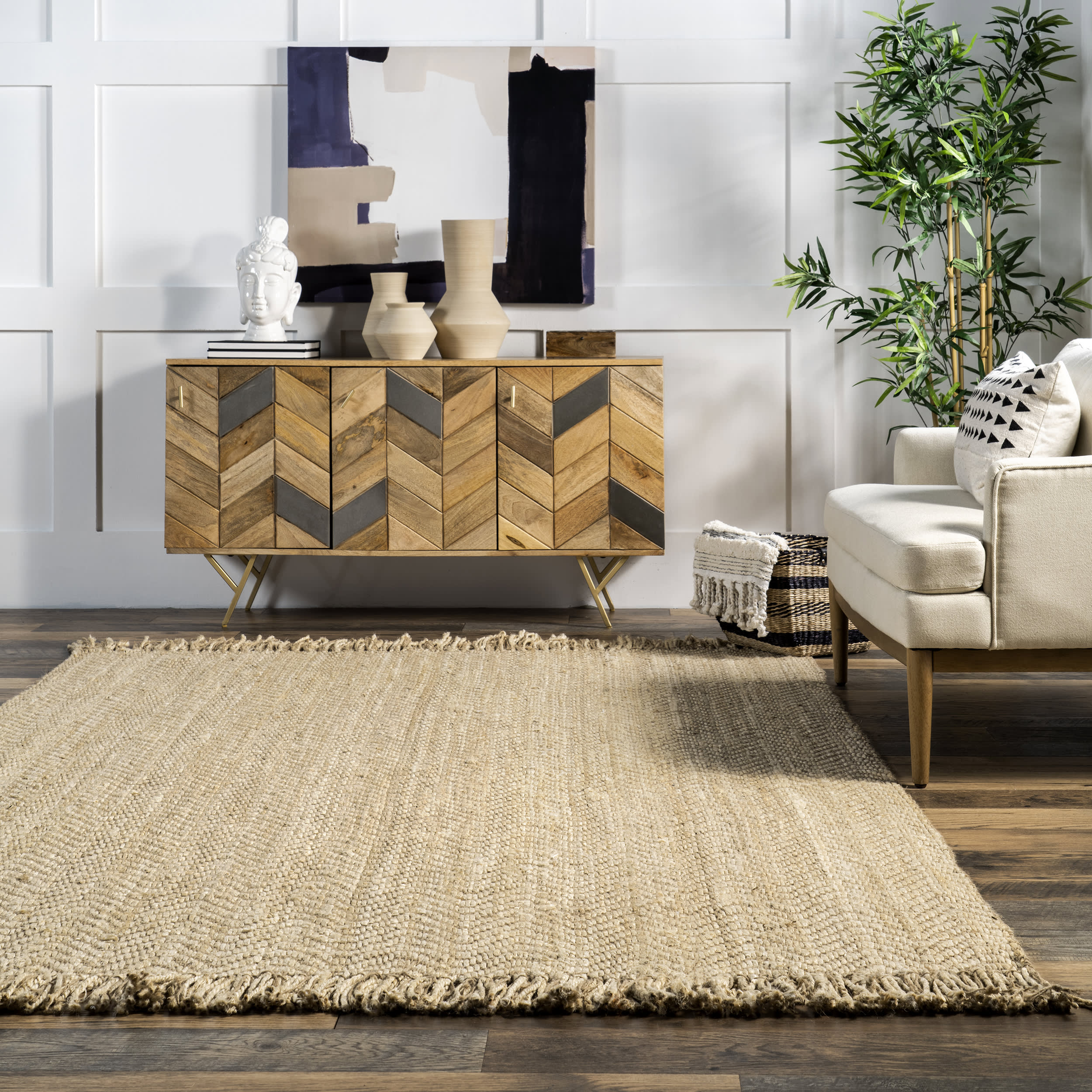 Jute Wavy Chevron With Tassel Rug | Natural - Image 4