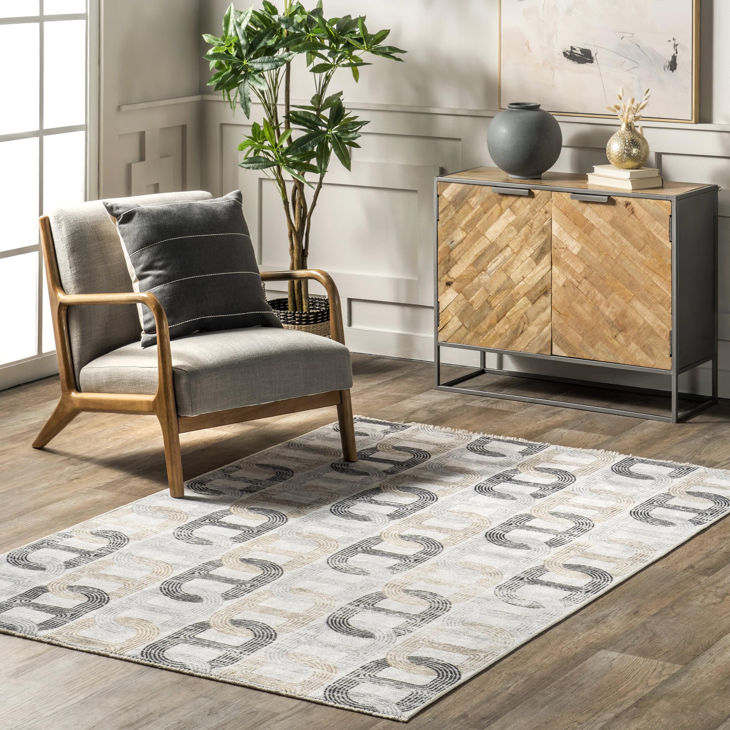 Kadenza Washable Chain-Link Rug | Beige - Image 2
