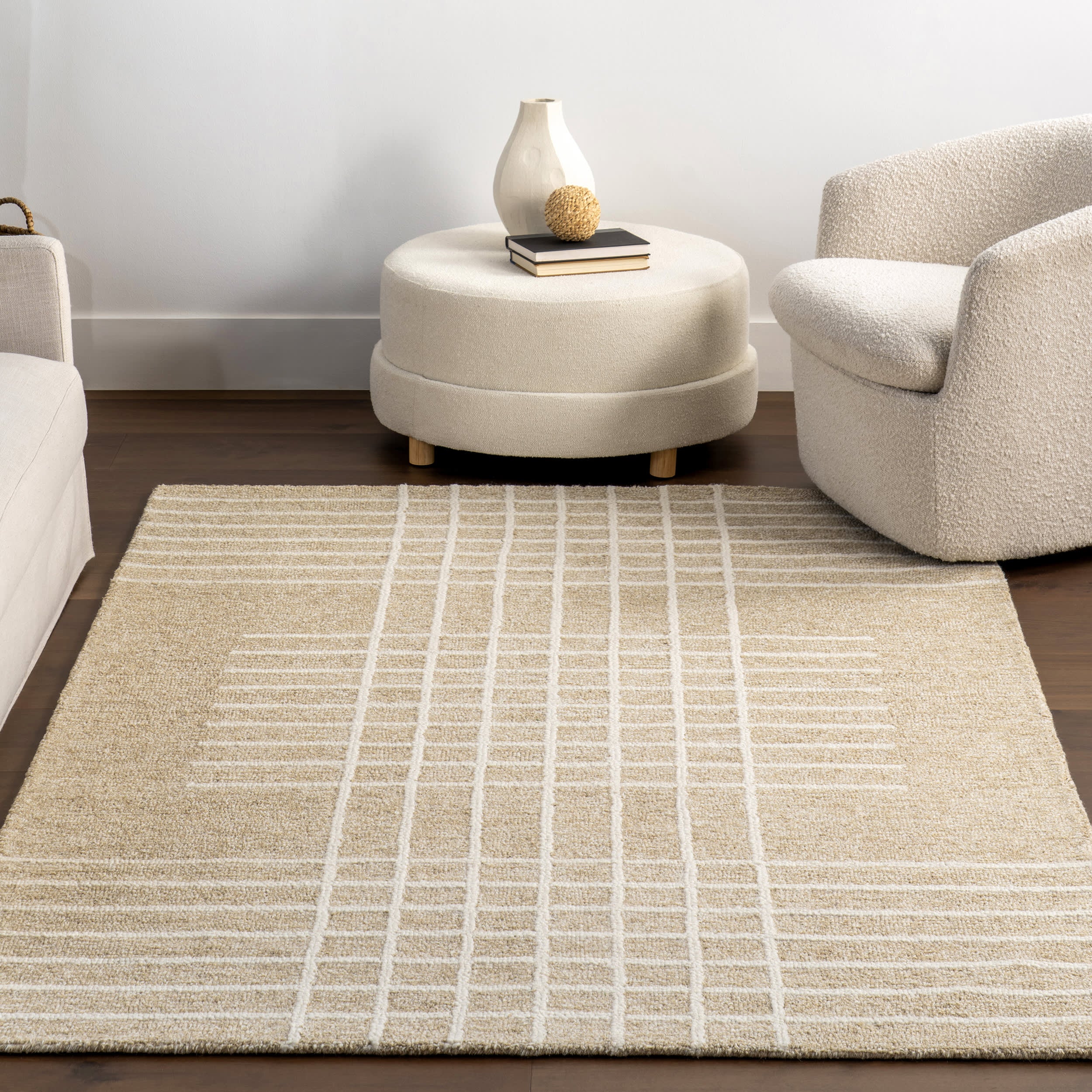 Kahlani Striped Checker Rug | Beige - Image 5