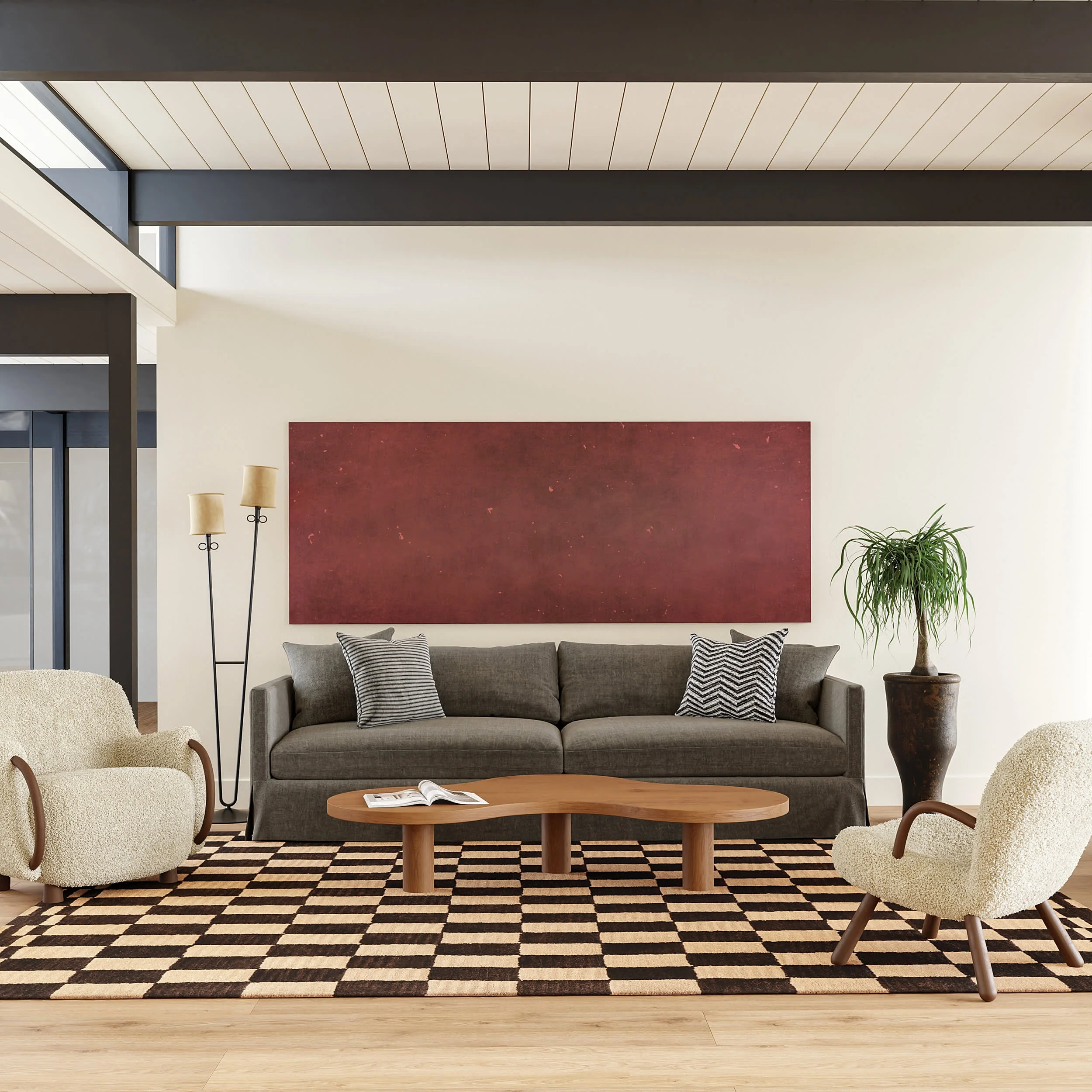 Kai Checkerboard Wool Rug | Dark Brown - Image 2