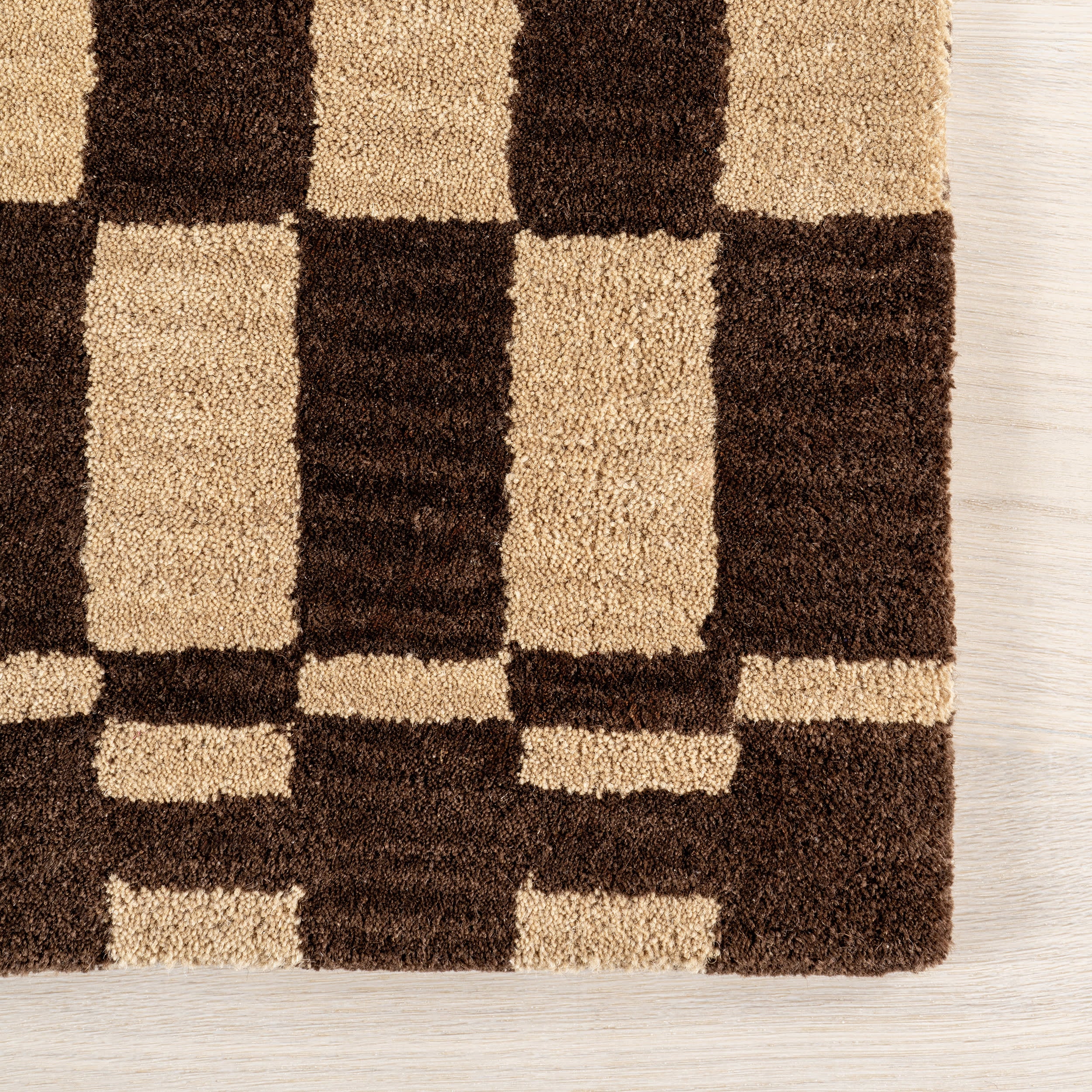 Kai Checkerboard Wool Rug | Dark Brown - Image 4