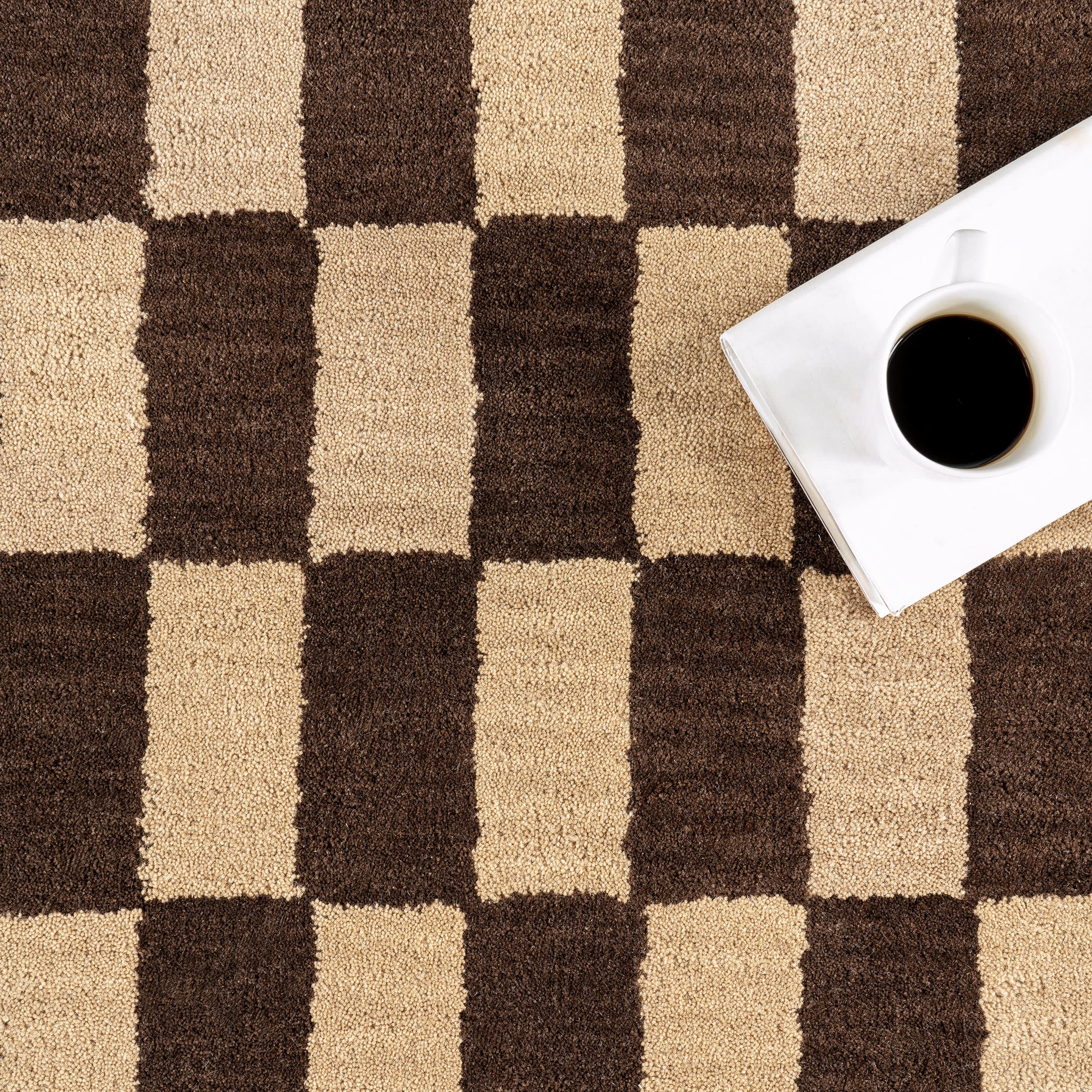 Kai Checkerboard Wool Rug | Dark Brown - Image 7