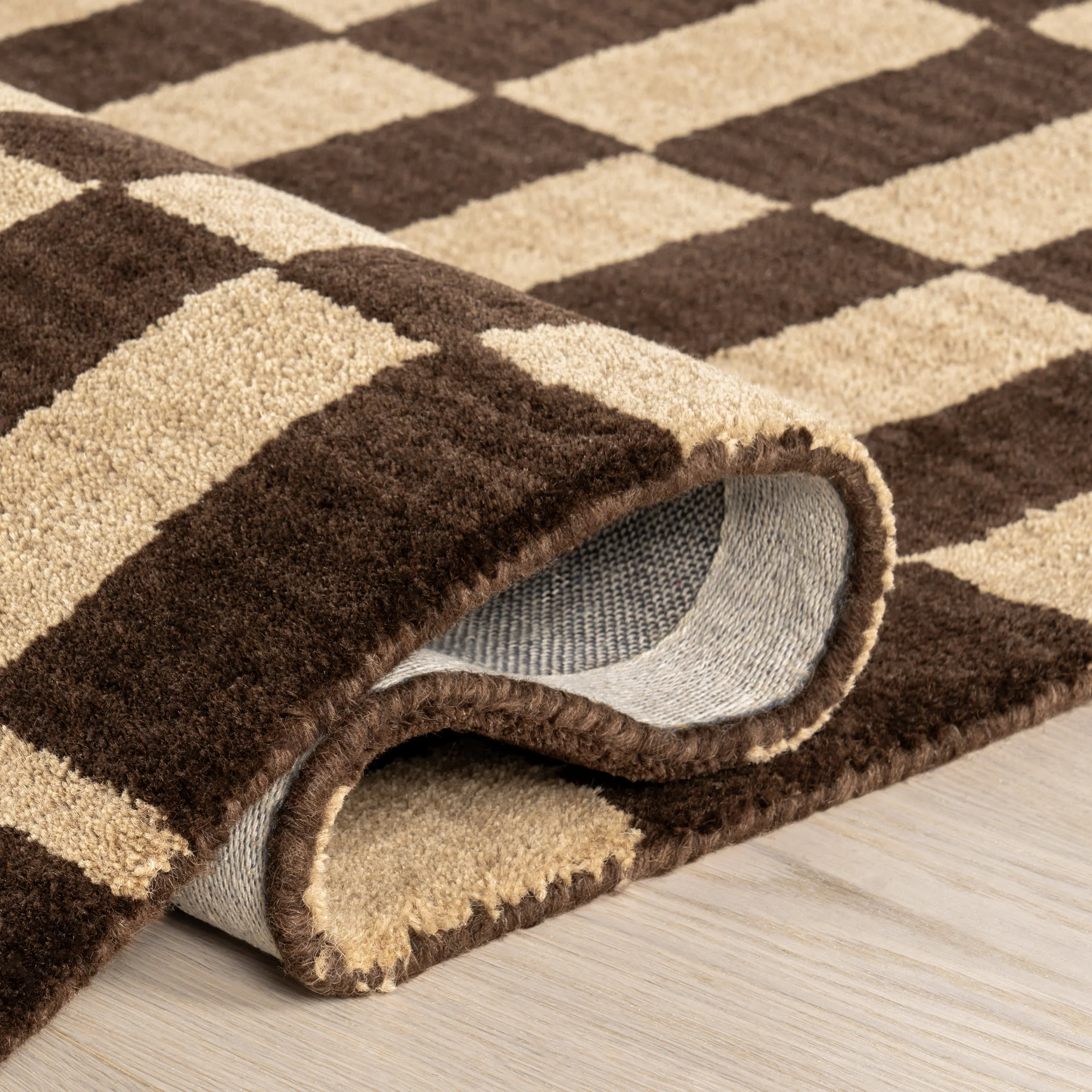 Kai Checkerboard Wool Rug | Dark Brown - Image 8