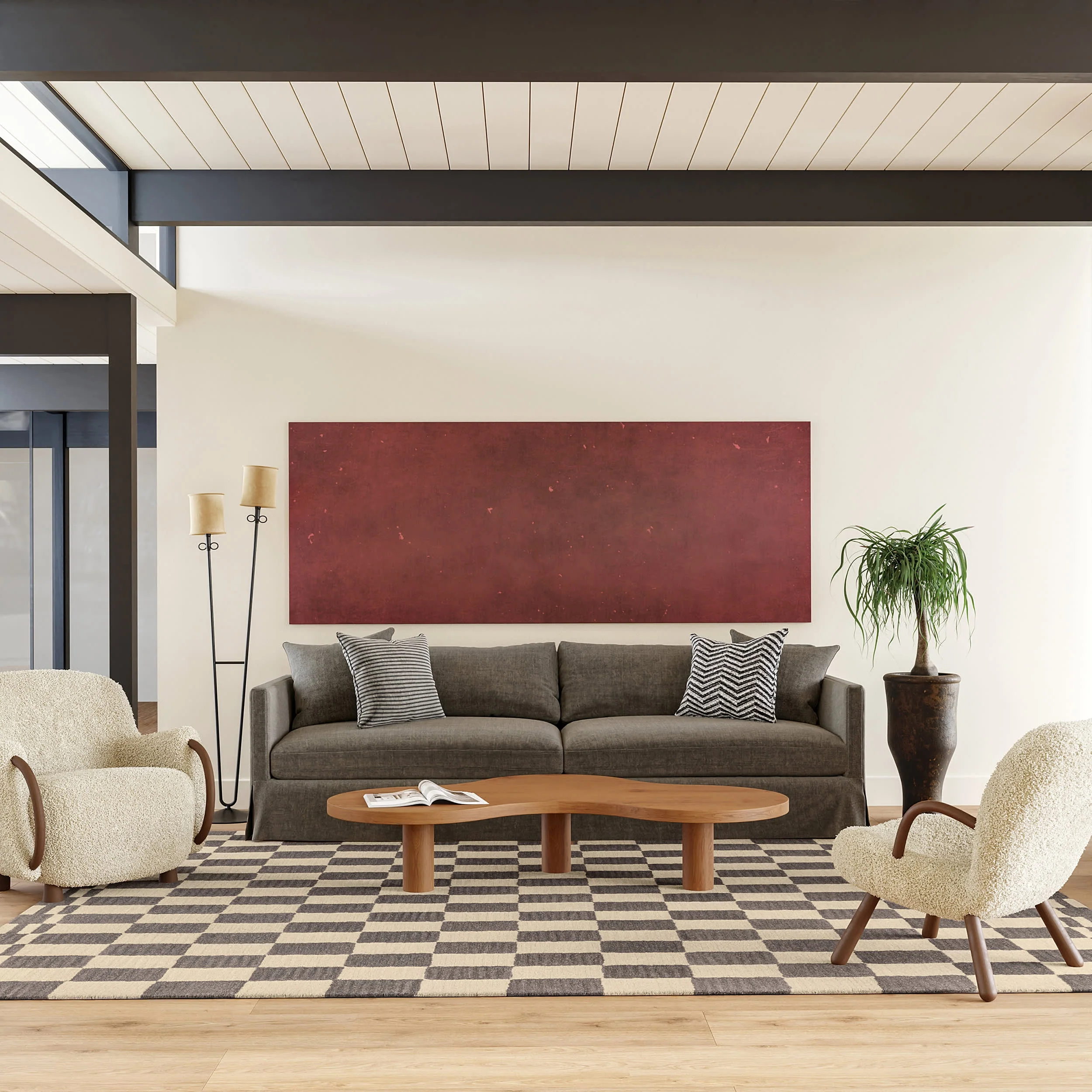 Kai Checkerboard Wool Rug | Grey - Image 2