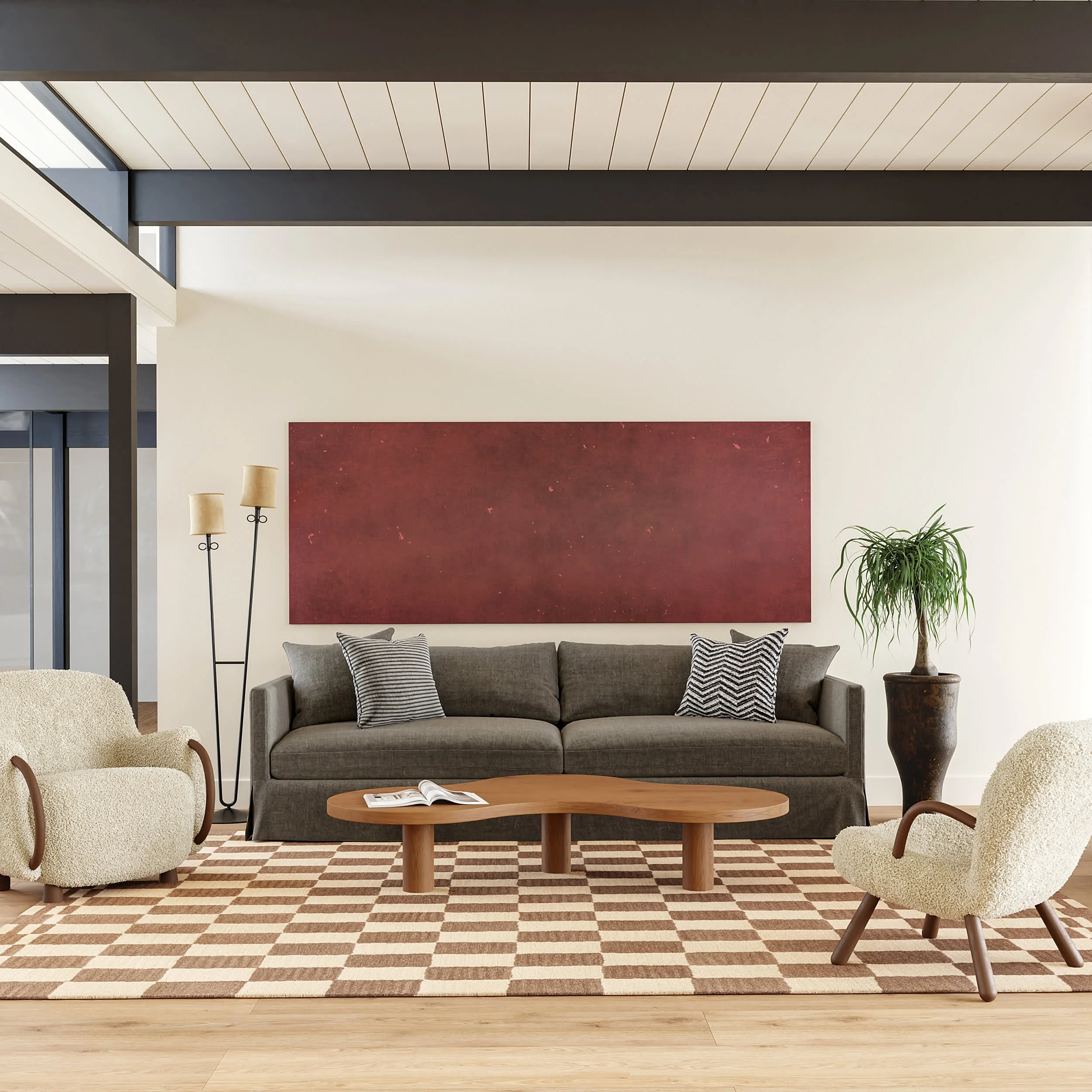 Kai Checkerboard Wool Rug | Mocha Brown - Image 2