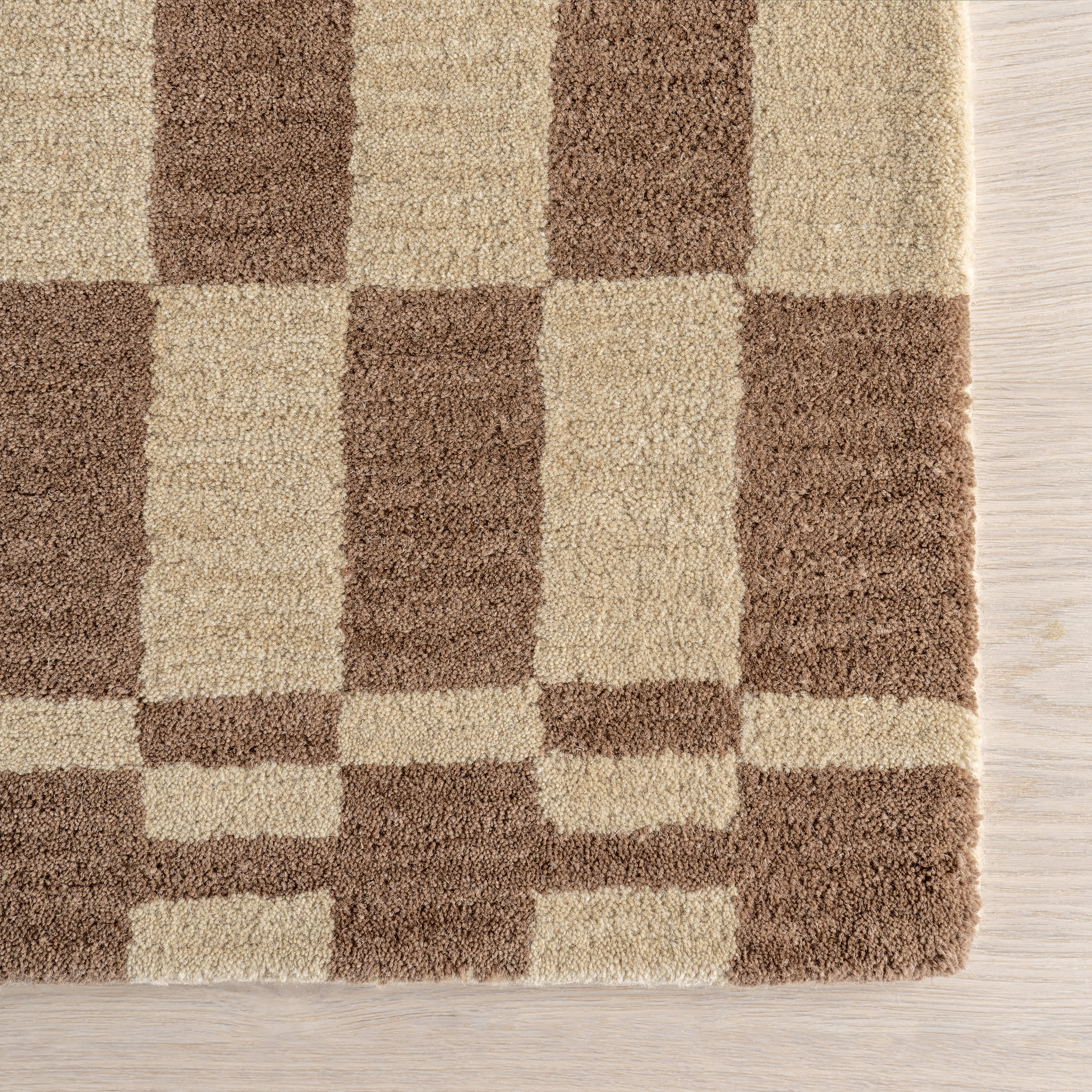 Kai Checkerboard Wool Rug | Mocha Brown - Image 4