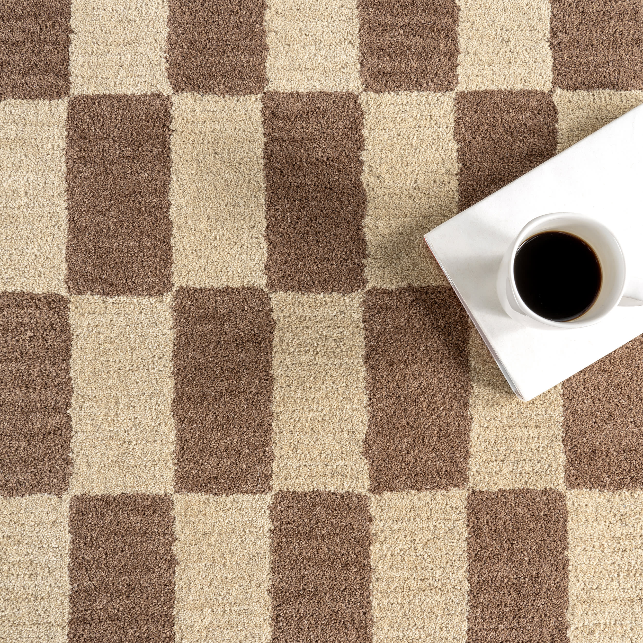 Kai Checkerboard Wool Rug | Mocha Brown - Image 7