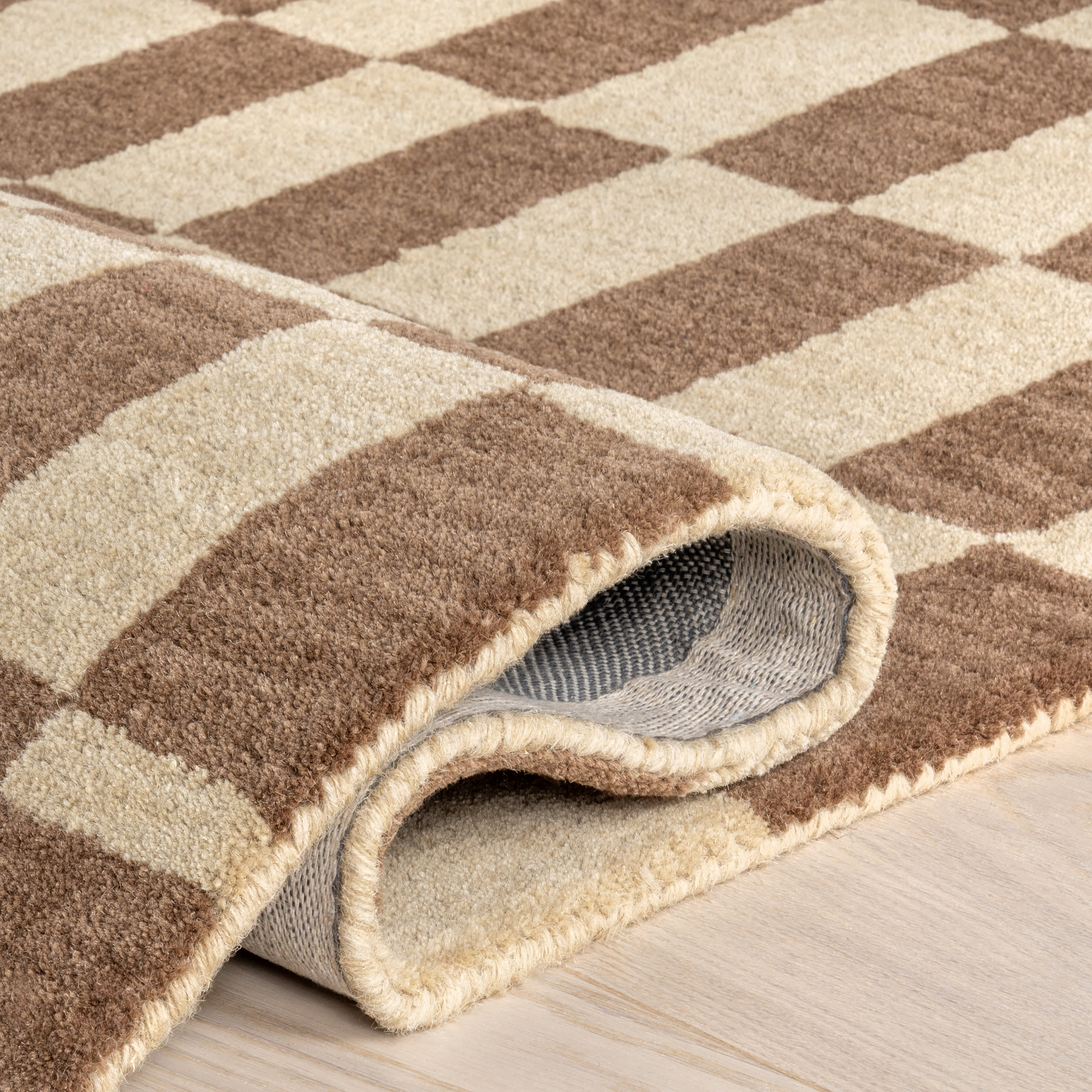 Kai Checkerboard Wool Rug | Mocha Brown - Image 8