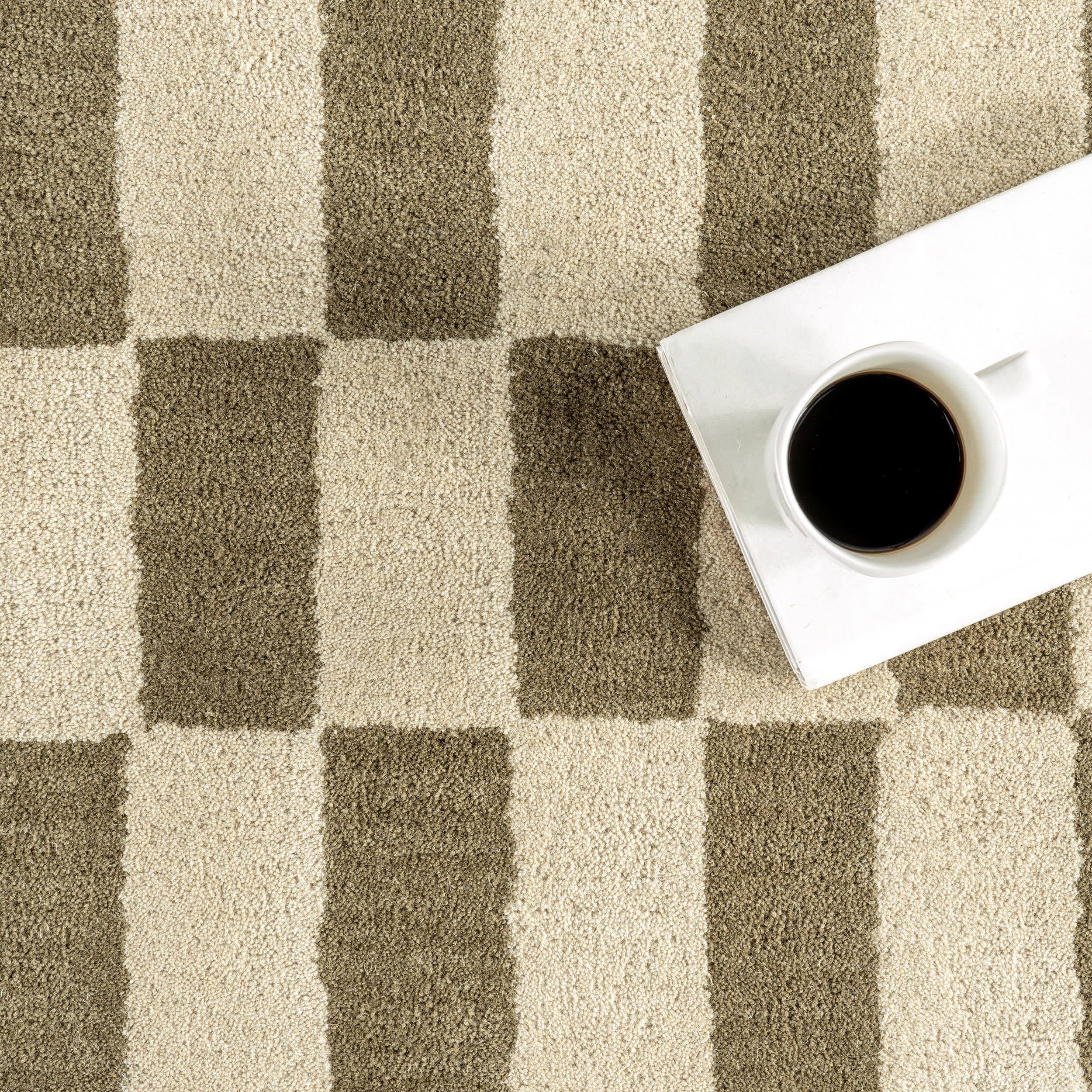 Kai Checkerboard Wool Rug | Olive - Image 7