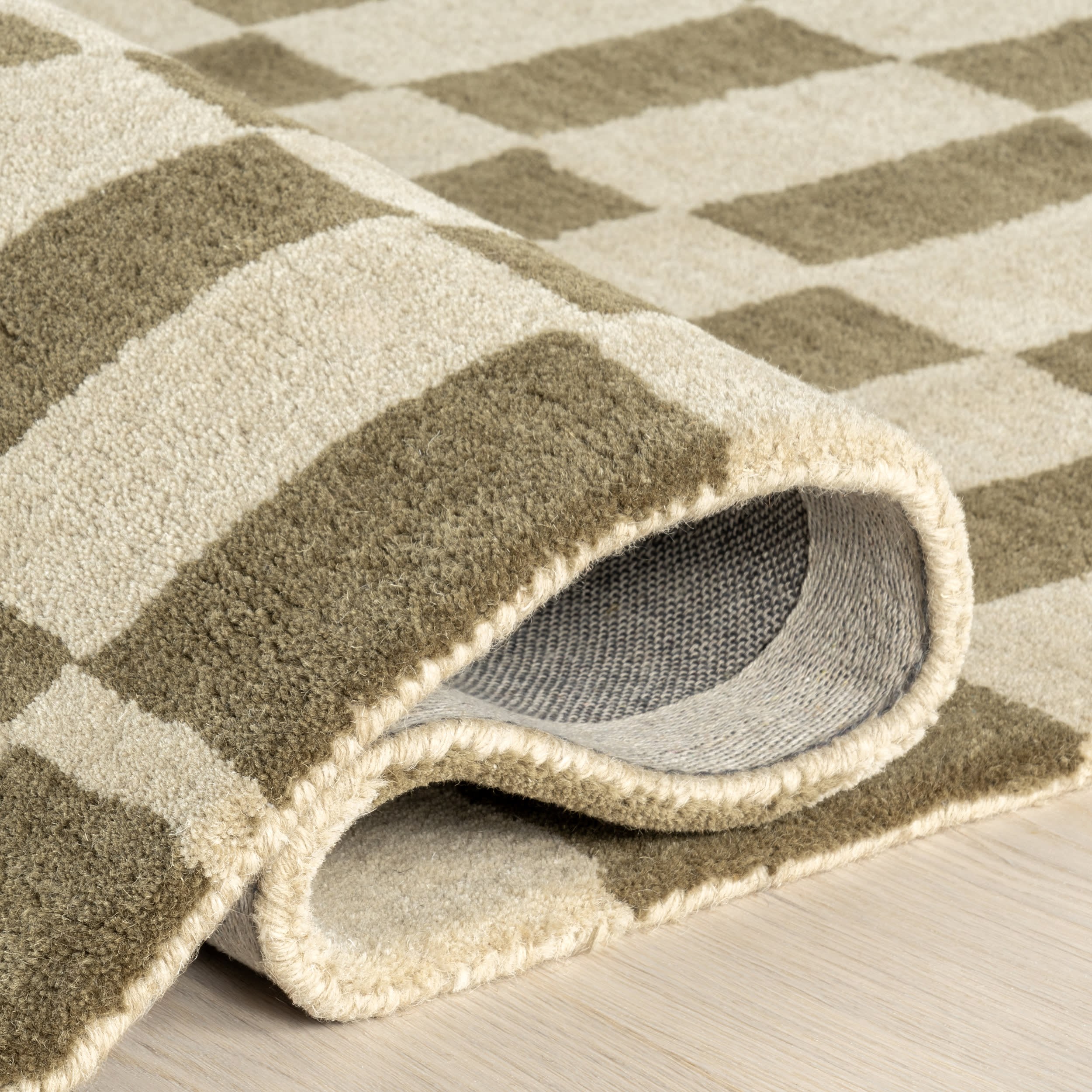 Kai Checkerboard Wool Rug | Olive - Image 8