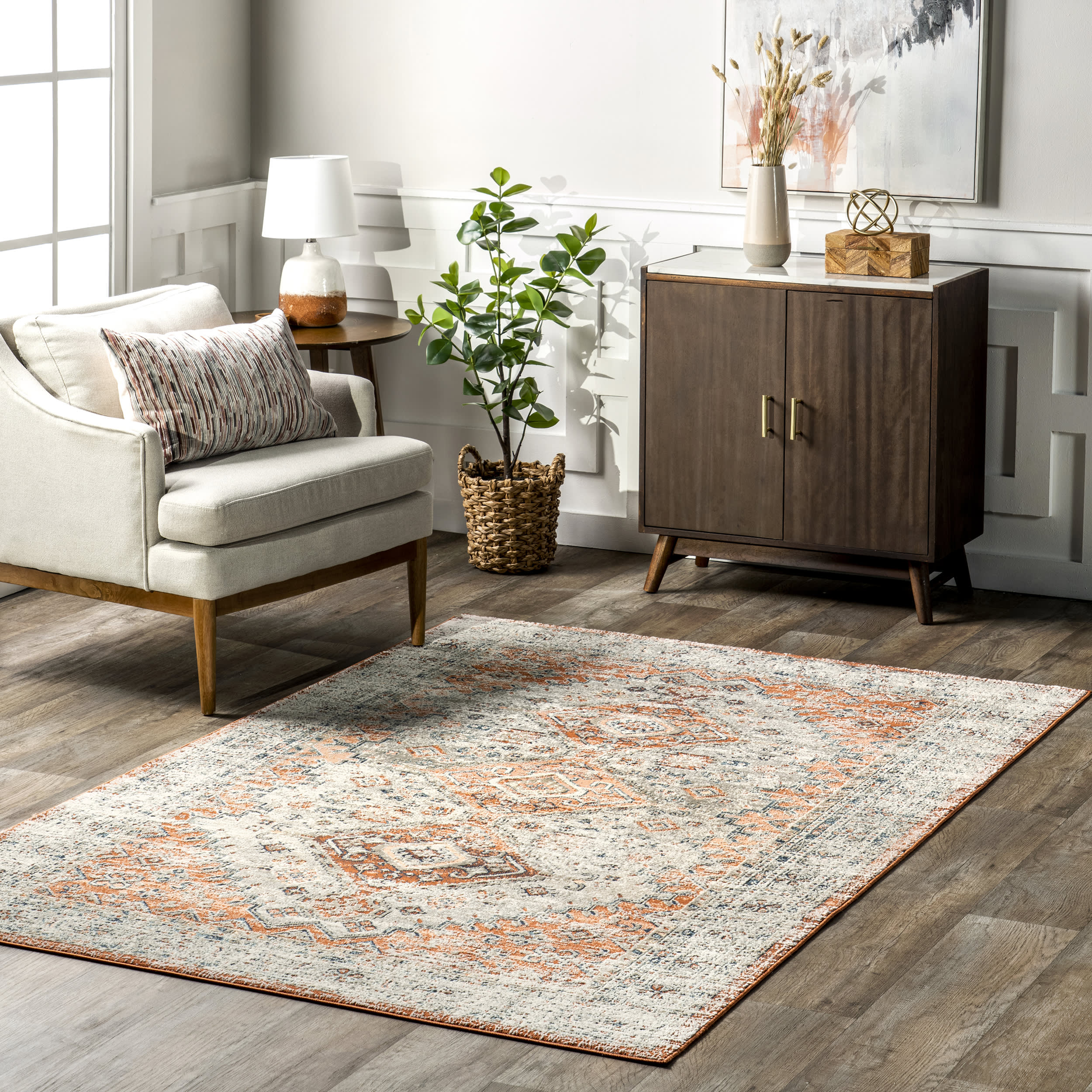 Kaia Distressed Persian Rug | Beige - Image 2