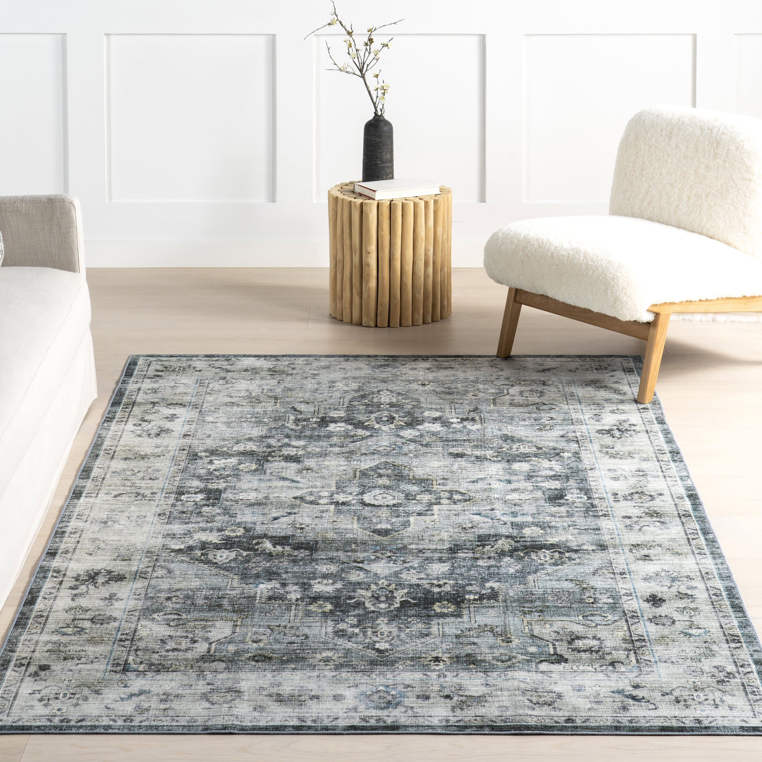 Kairi Medallion Spill Proof Washable Rug | Slate Blue - Image 5