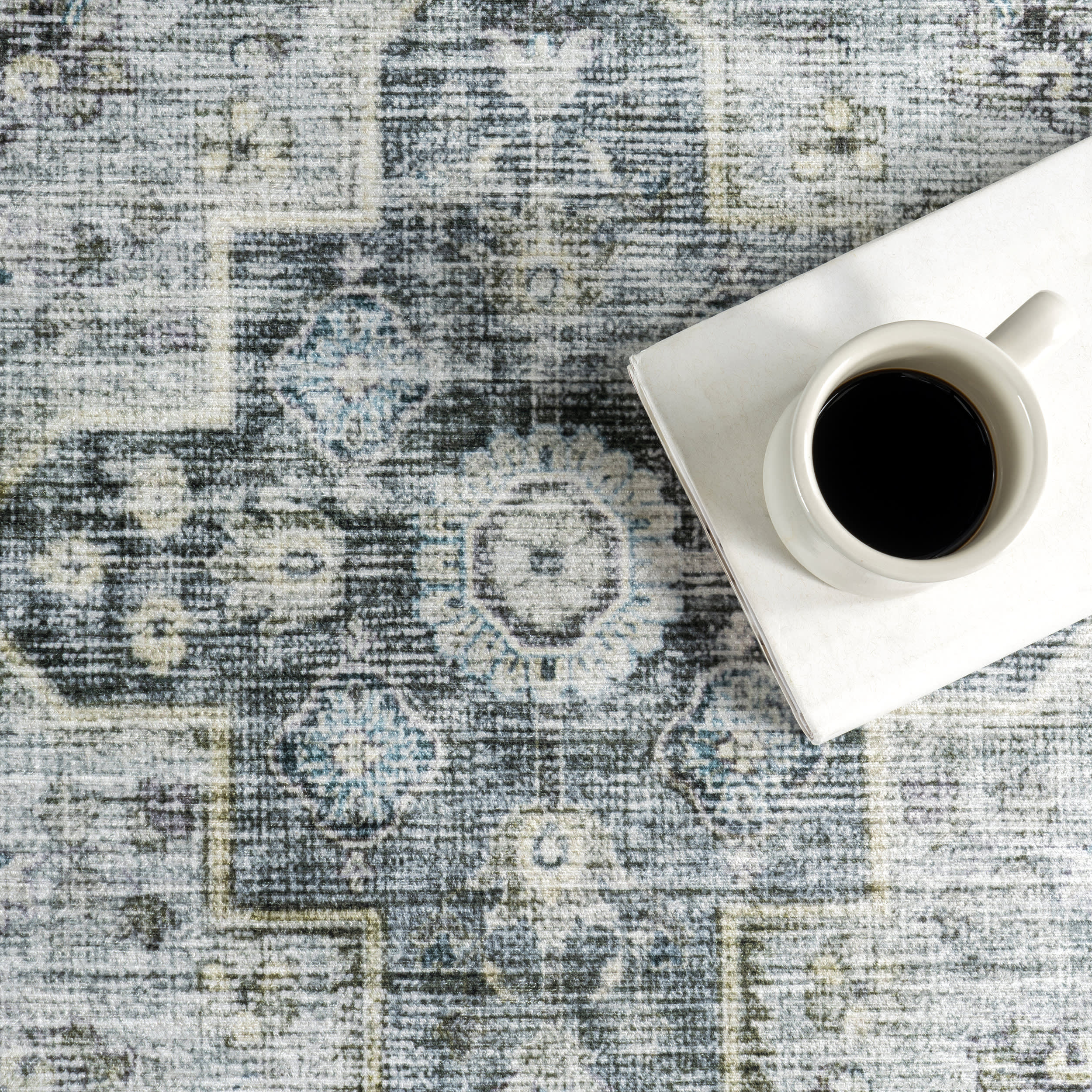 Kairi Medallion Spill Proof Washable Rug | Slate Blue - Image 8