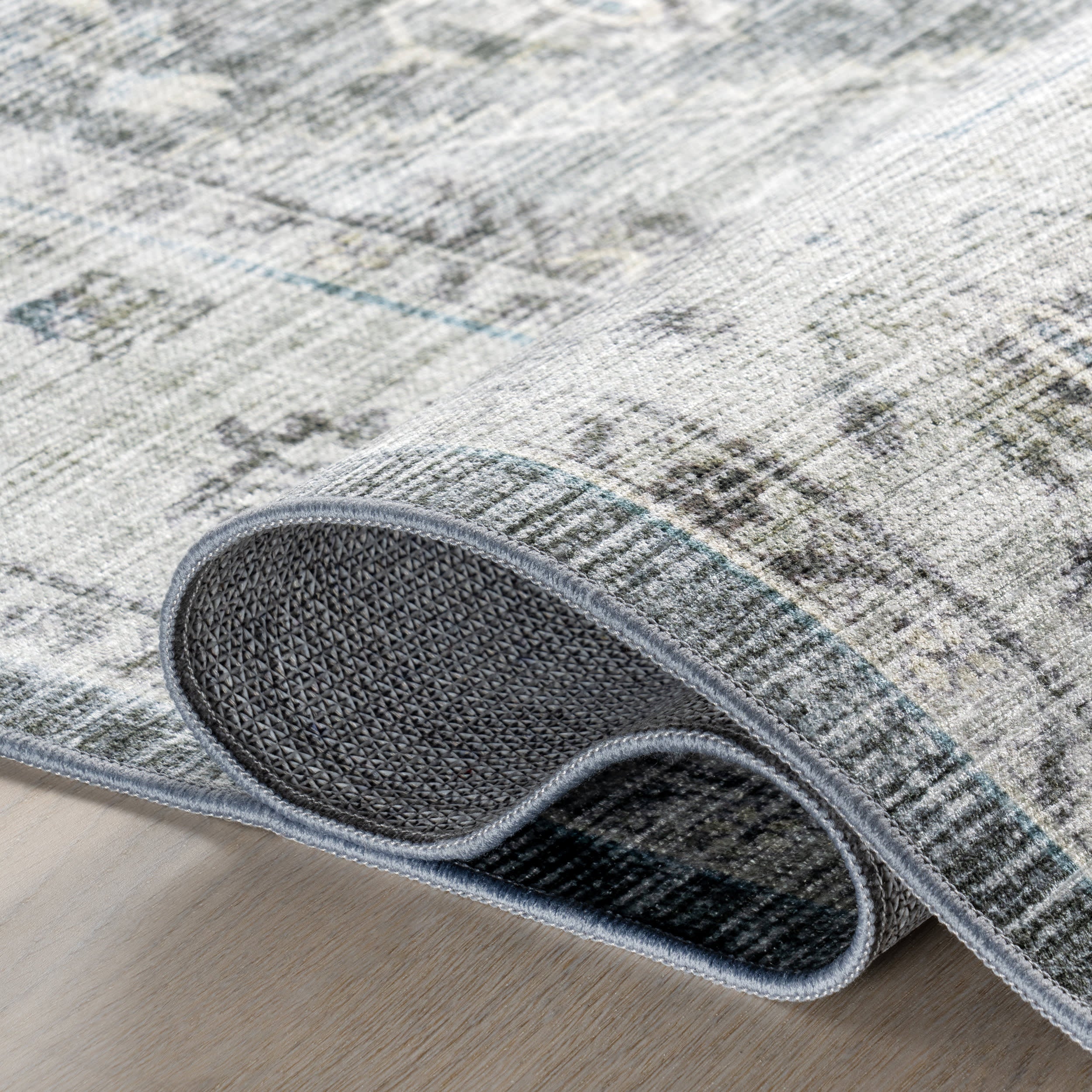 Kairi Medallion Spill Proof Washable Rug | Slate Blue - Image 9