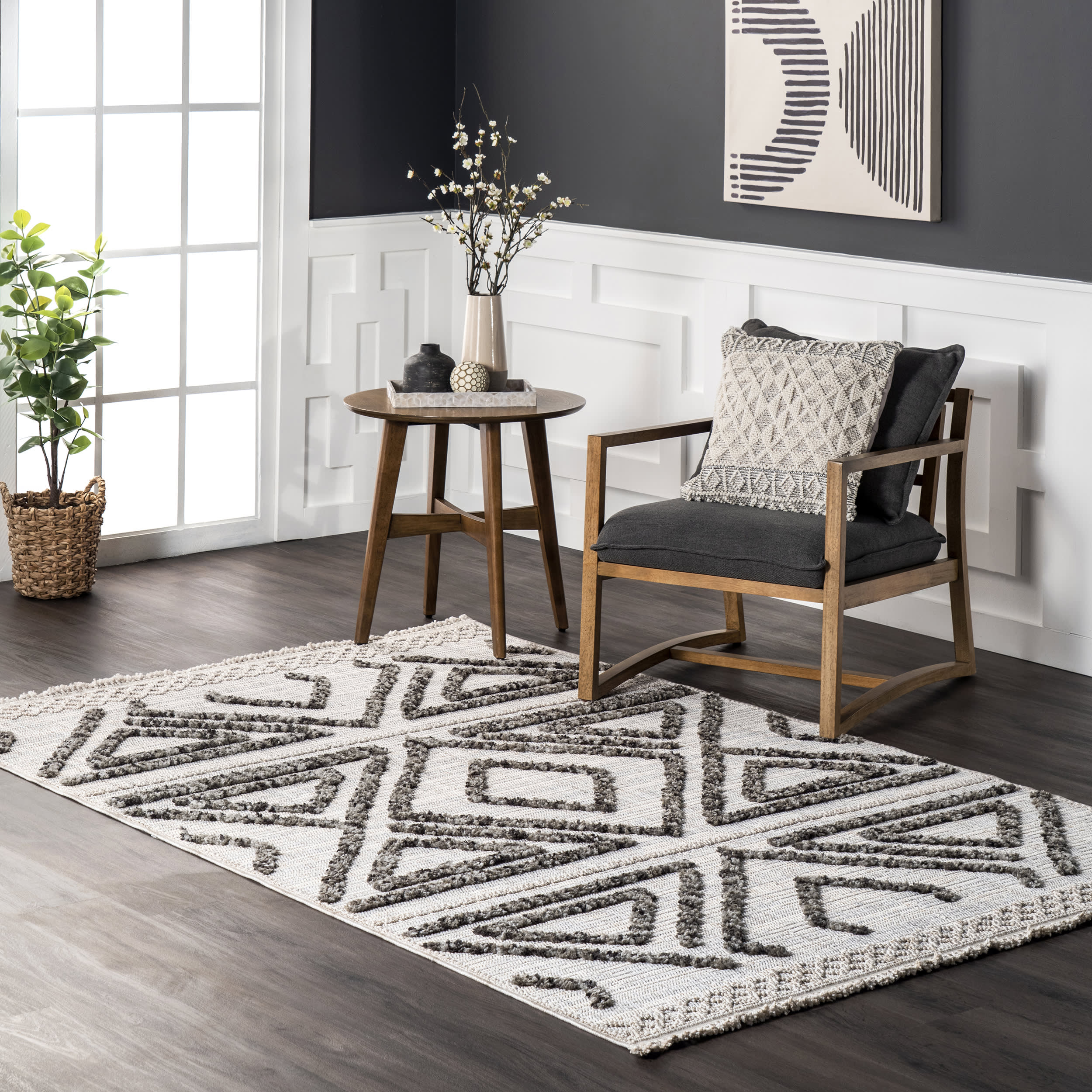 Kalinda Raised Diamond Rug | Light Grey - Image 2