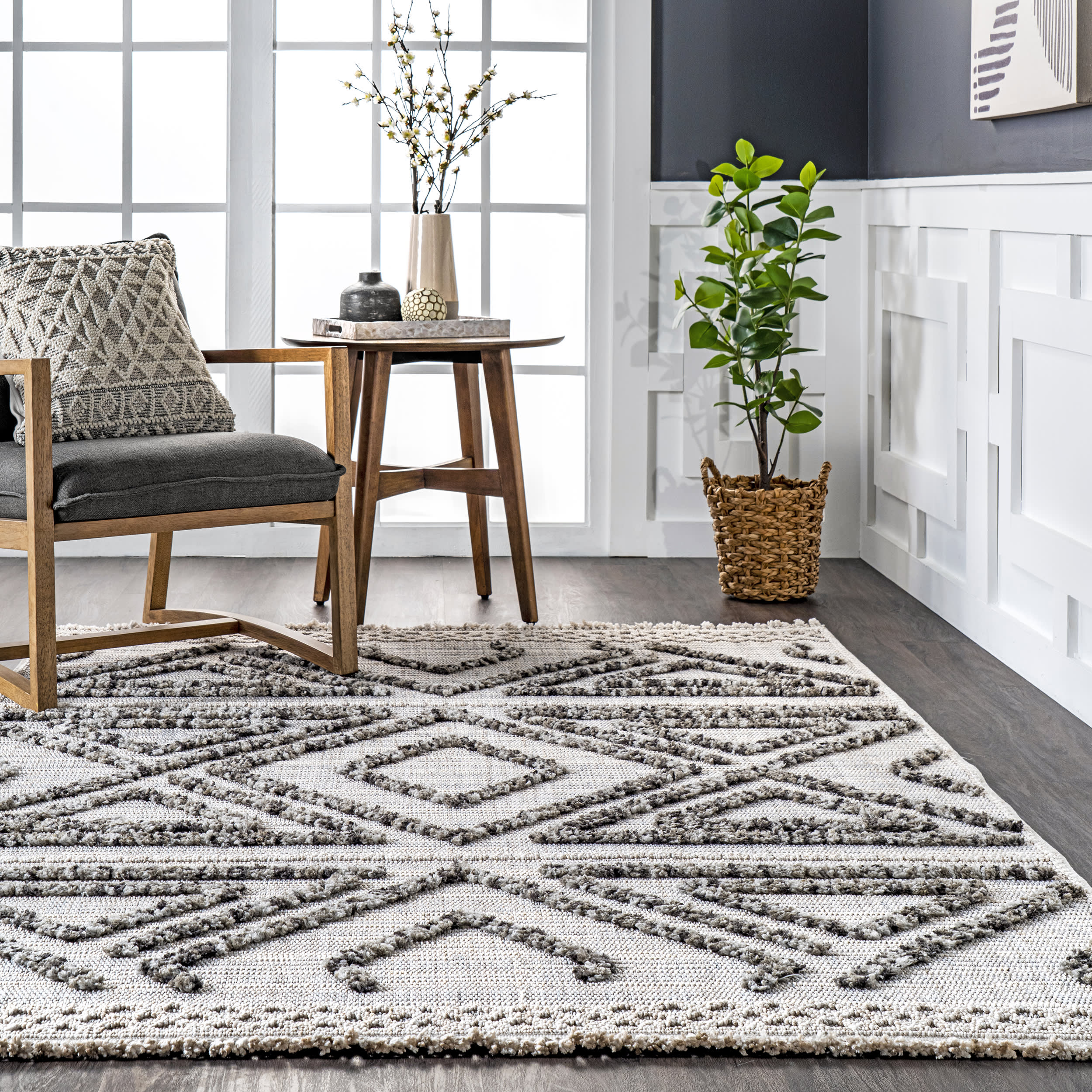 Kalinda Raised Diamond Rug | Light Grey - Image 4