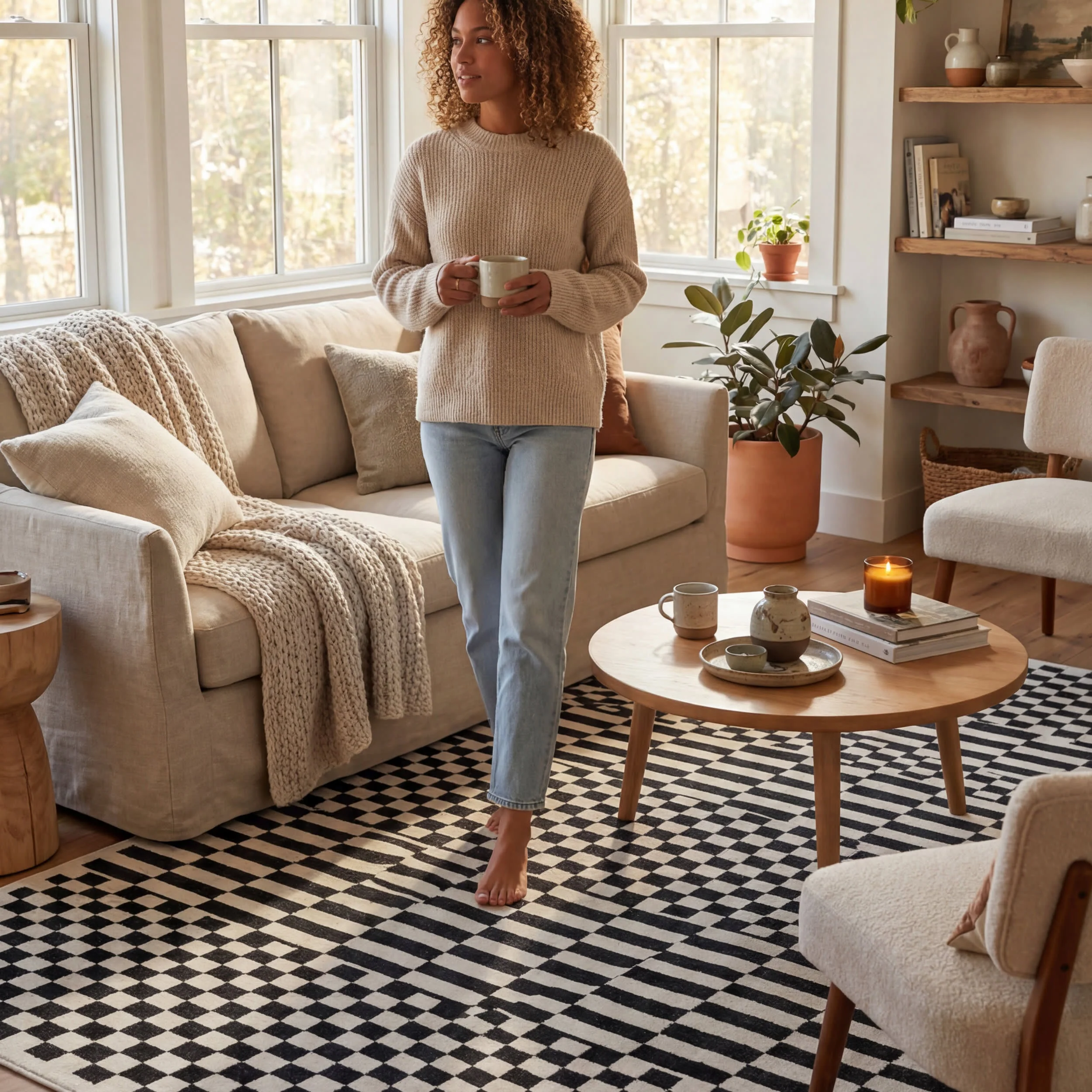 Kallie Washable Tiled Rug | Blue - Image 9