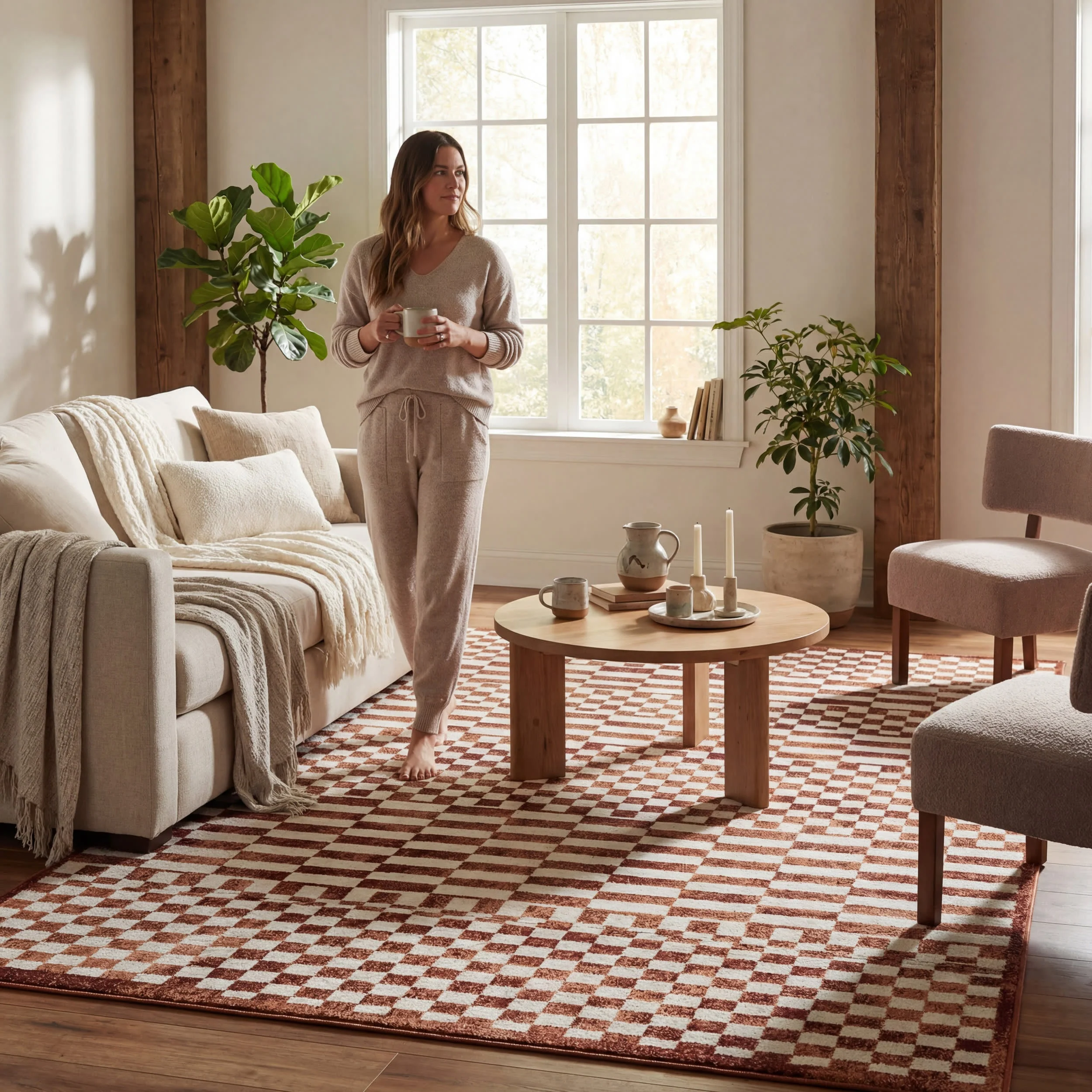 Kallie Washable Tiled Rug | Brick - Image 9