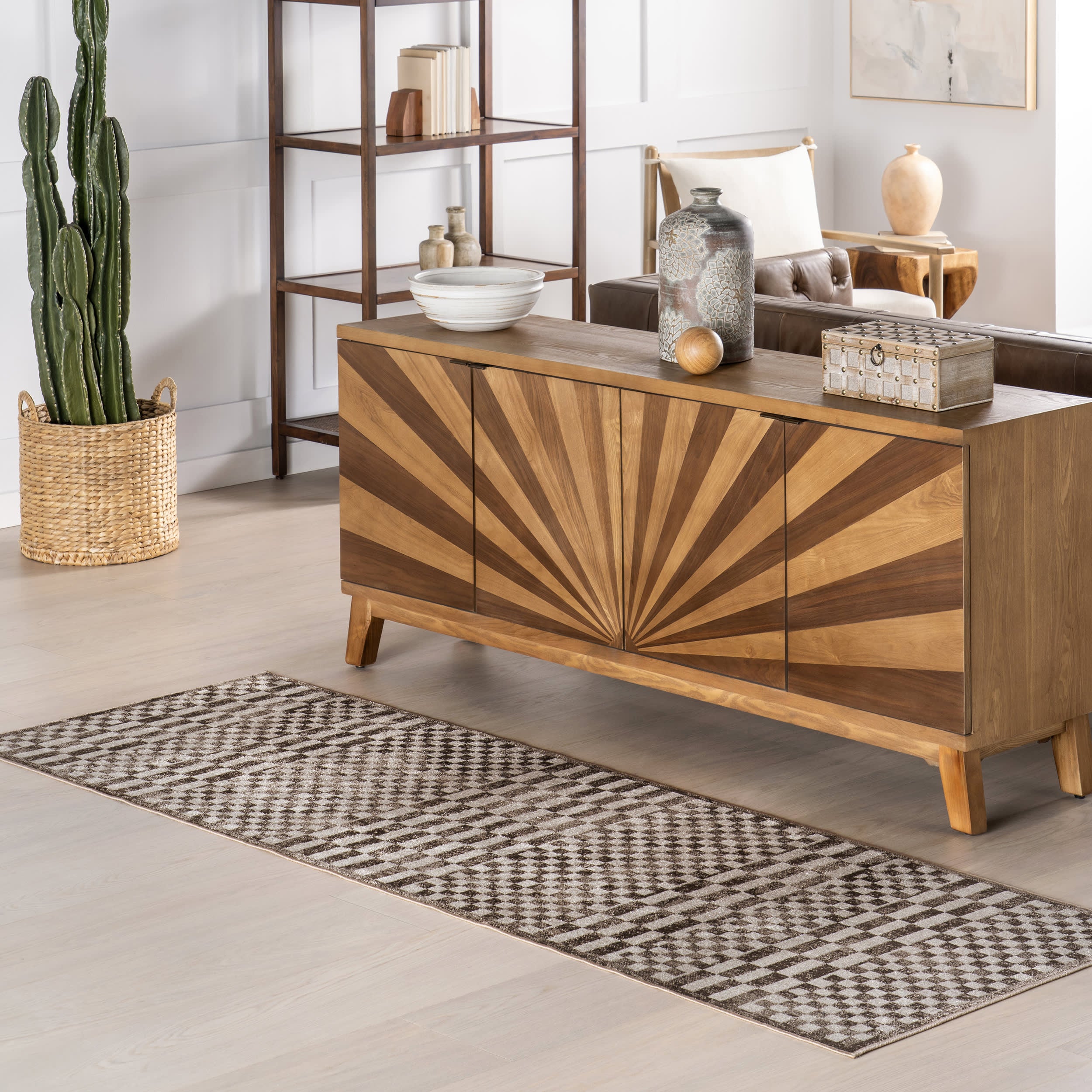 Kallie Washable Tiled Rug | Brown - Image 2