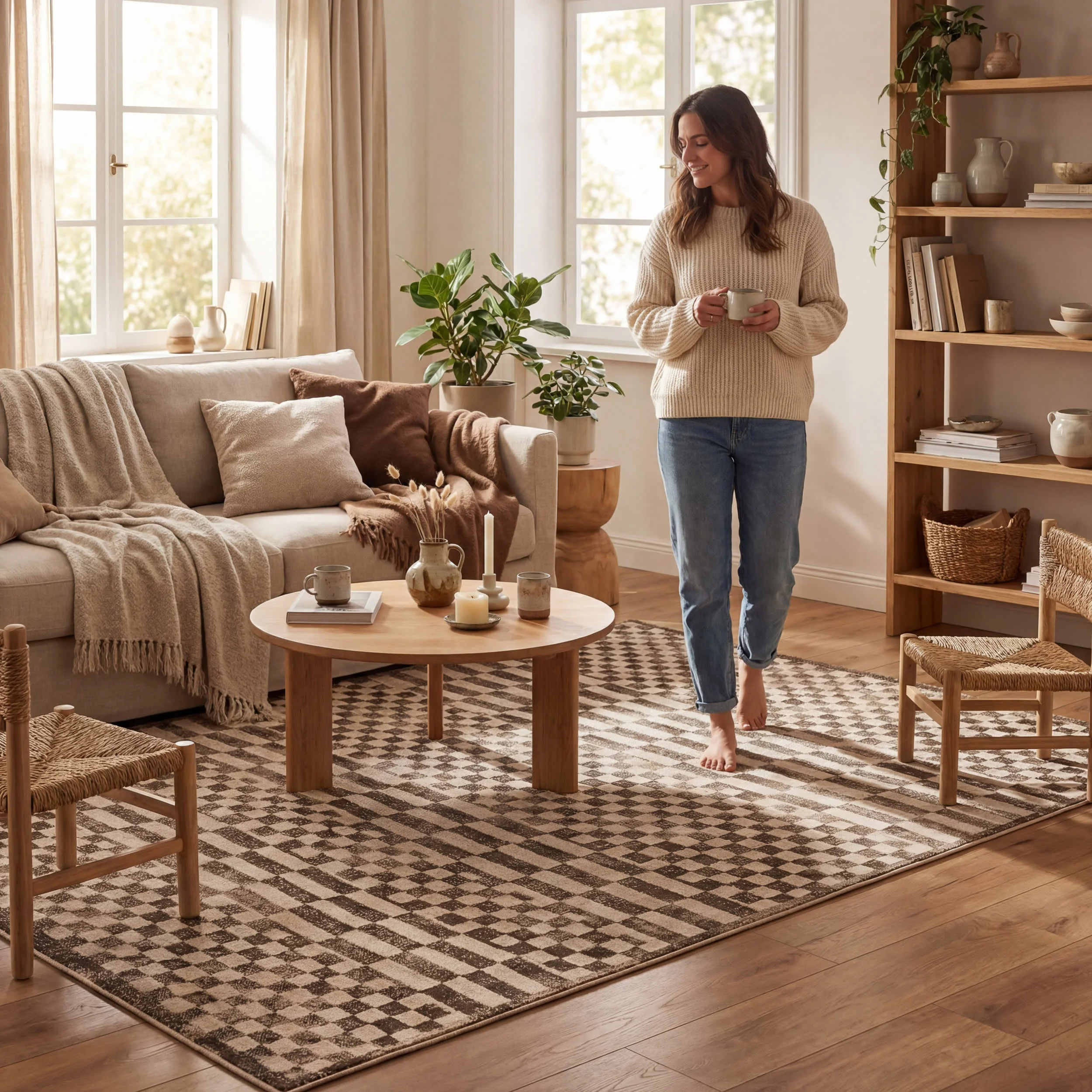Kallie Washable Tiled Rug | Brown - Image 9
