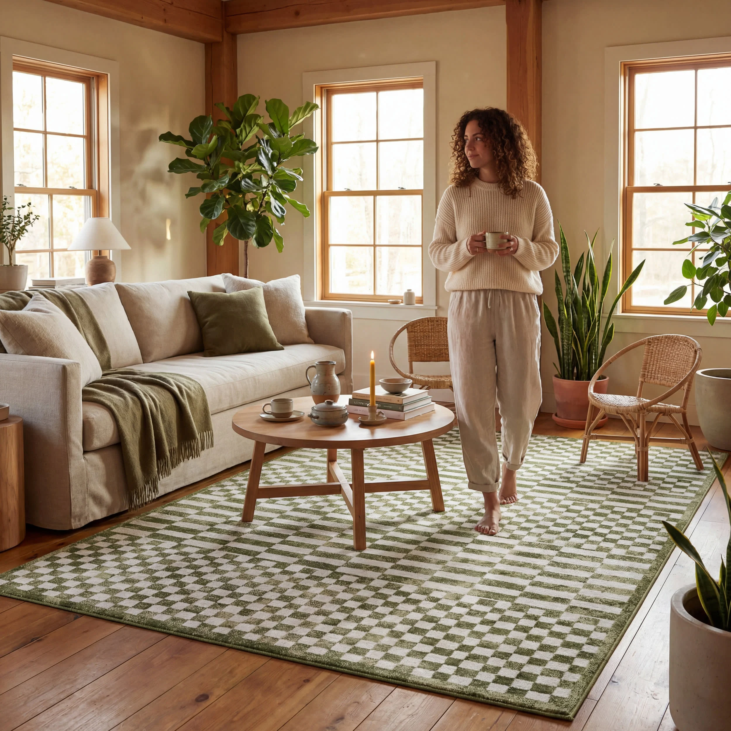 Kallie Washable Tiled Rug | Green - Image 9