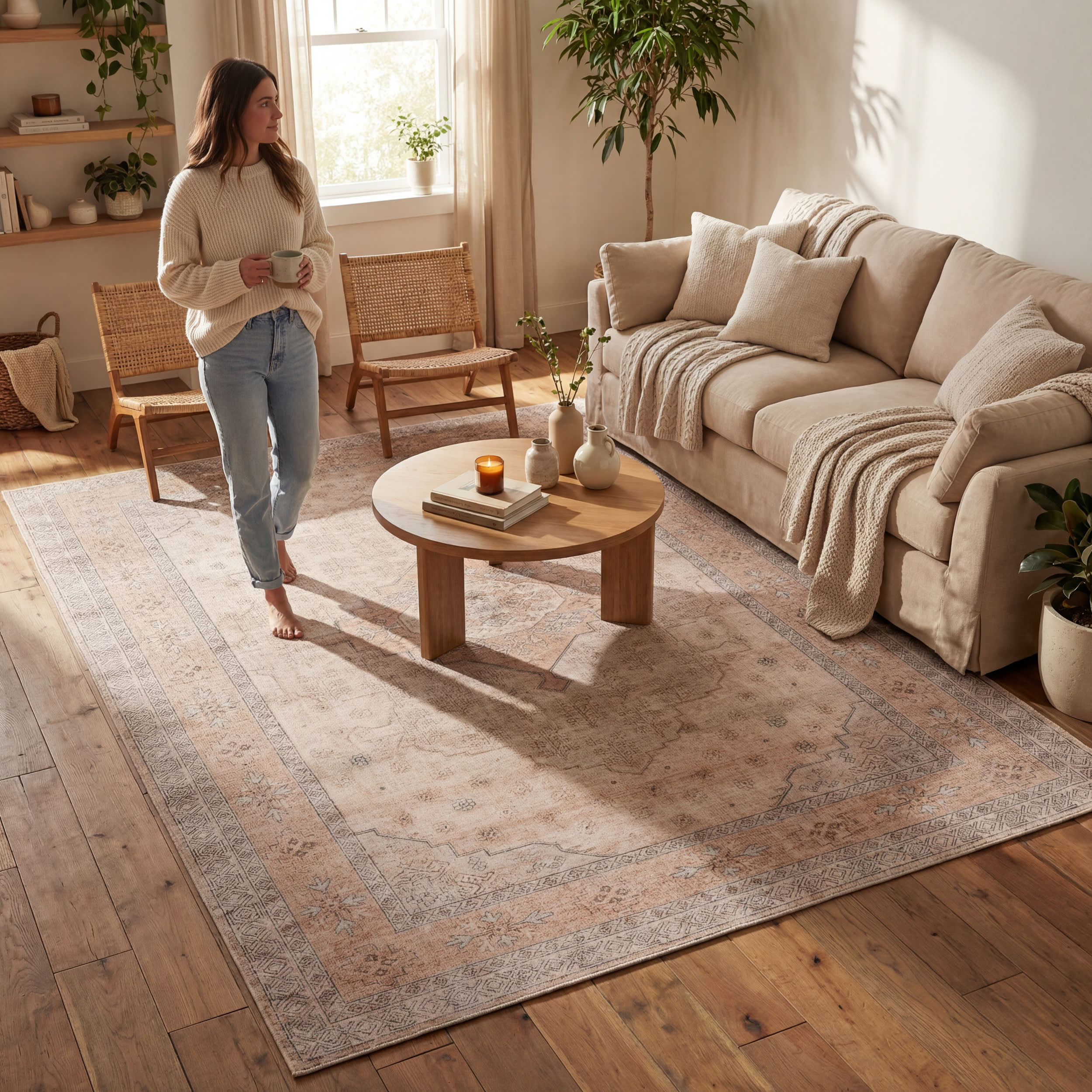 Kanna Oriental and Persian Washable Rug | Peach - Image 9